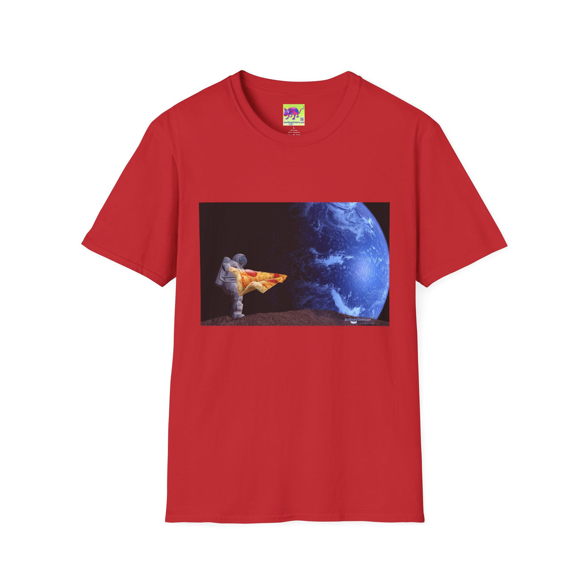 Pizza in Space Dreamer T-Shirt — Astronaut Relaxing on Planet with Earth Print