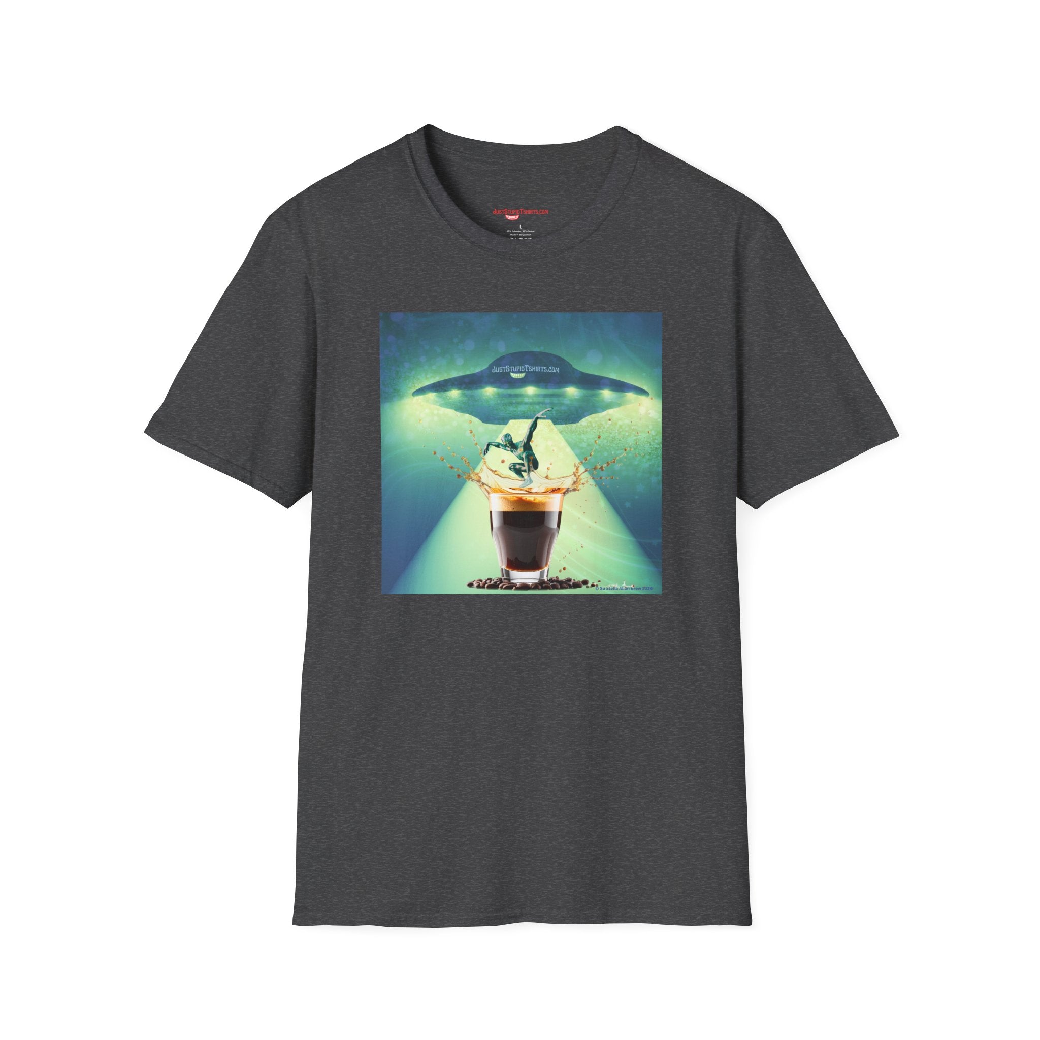 Jump into You Espresso!- Alien Espresso Splash Coffee T-Shirt — Surreal UFO Espresso Art Tee