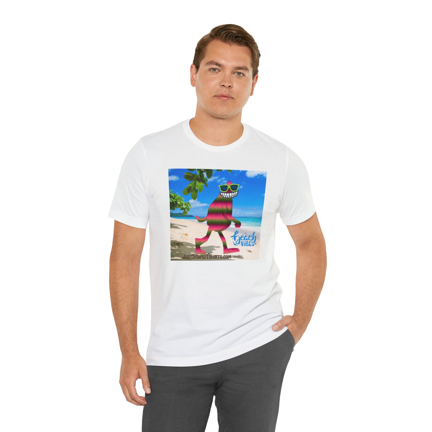 Beach Vibes Squatch Unisex Jersey Short Sleeve Tee- Big Foot Gifts, Yeti Tshirt,