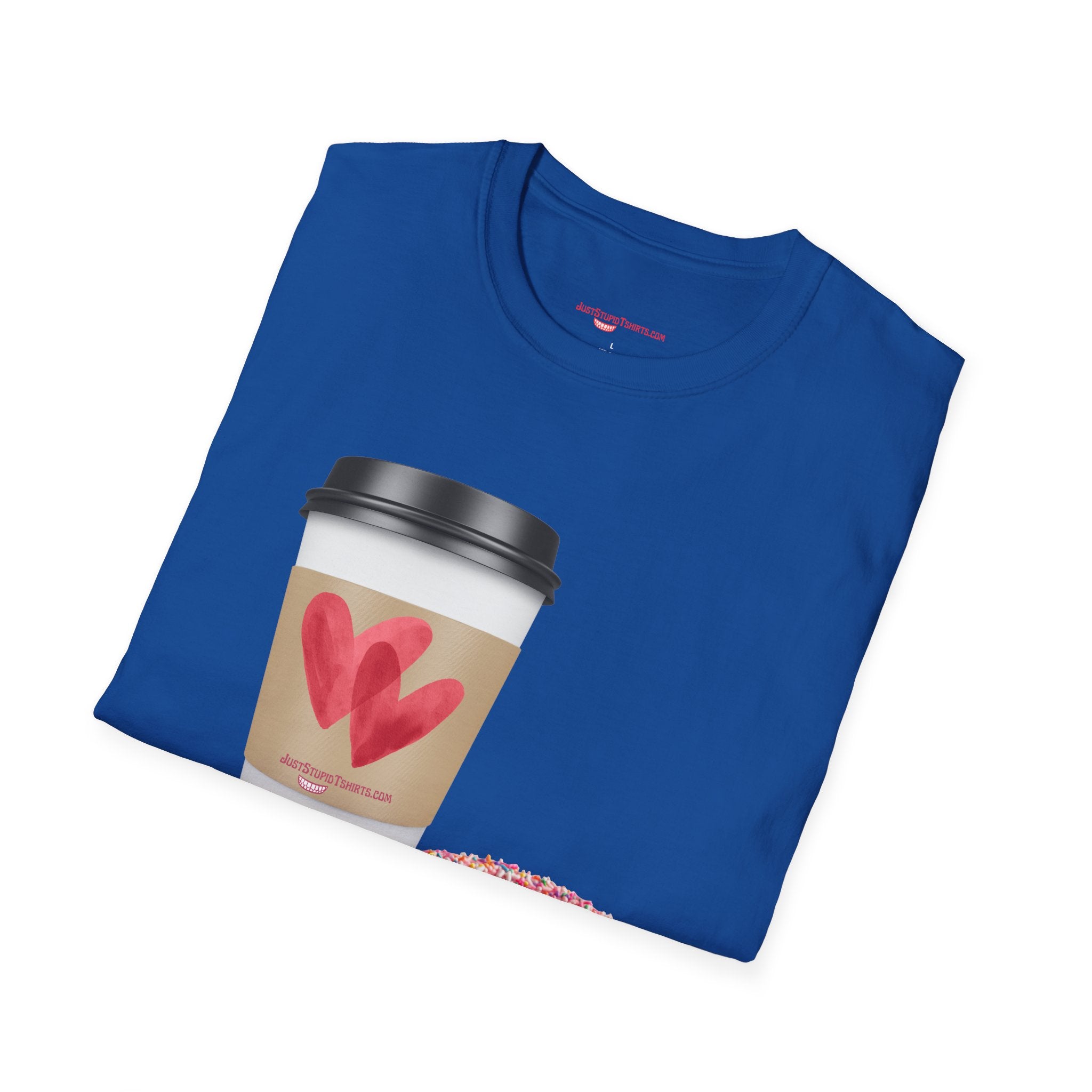 Coffee & Donut Lover T-Shirt — Cute Breakfast Graphic Tee- To Go Coffee and a Pink Donut is Love
