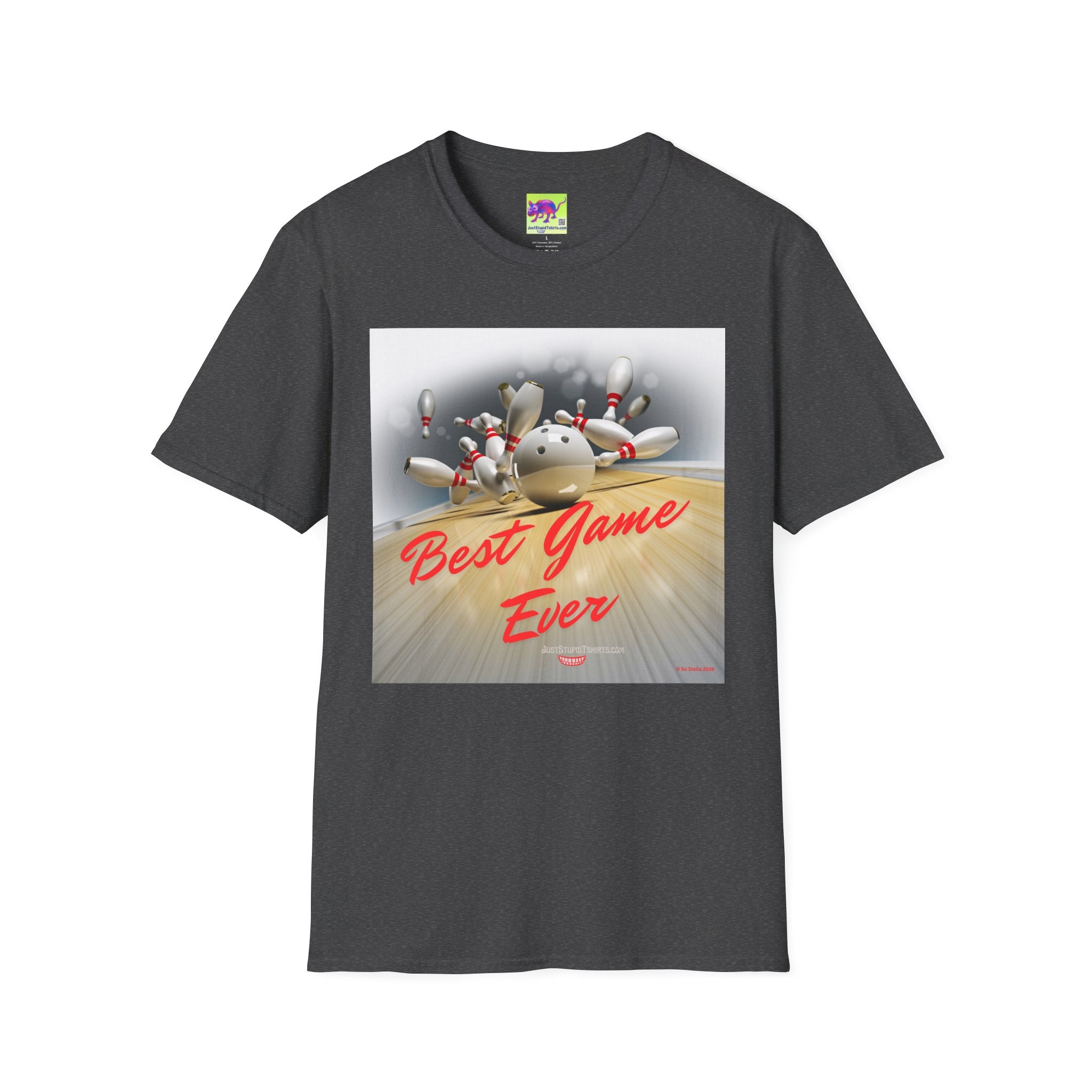 Bowling T-Shirt —"Best Game Ever" Retro Pinfall Graphic Tee- Front side
