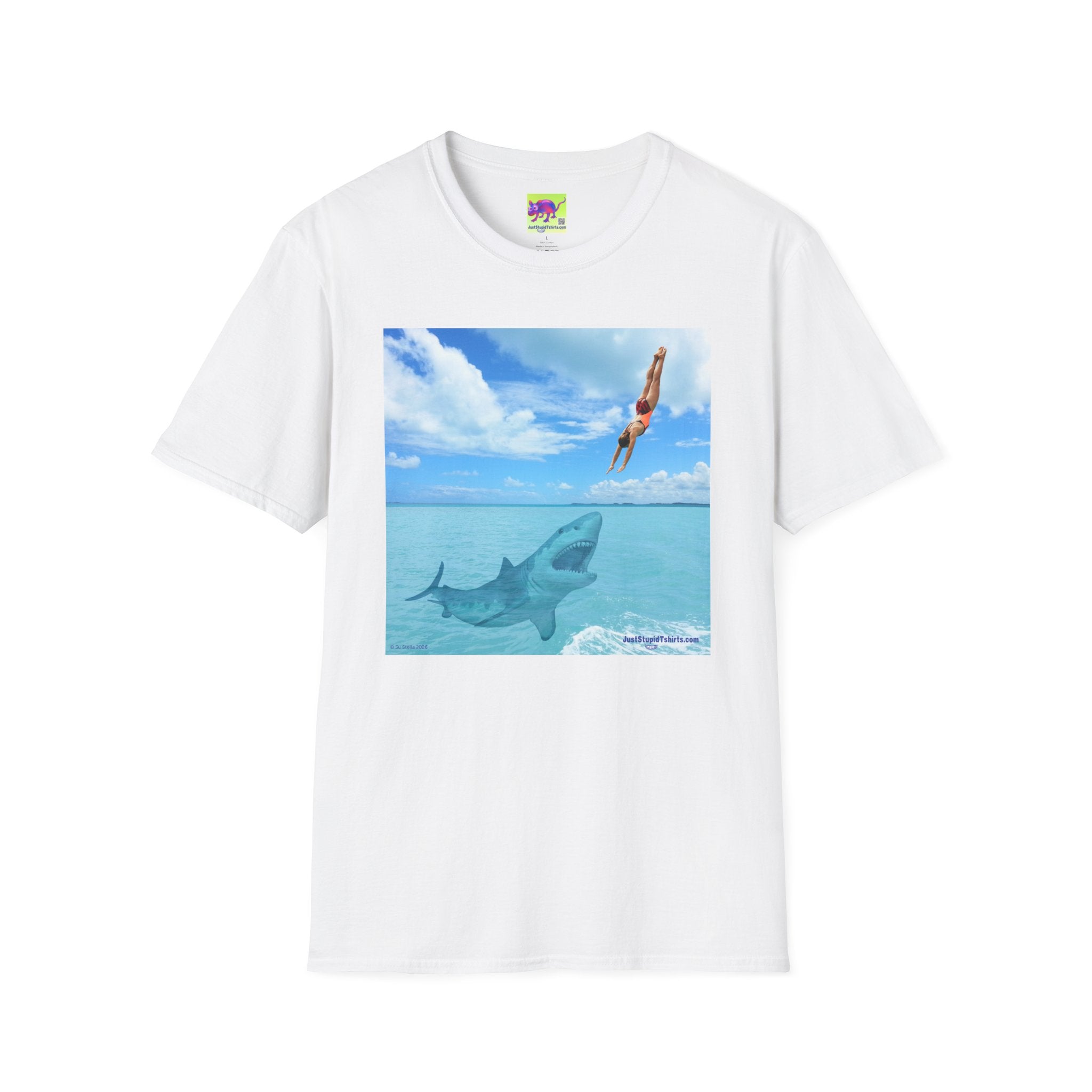 Take a Dive- Diver & Shark Graphic T-Shirt — Ocean Beach Surf Dive Tee