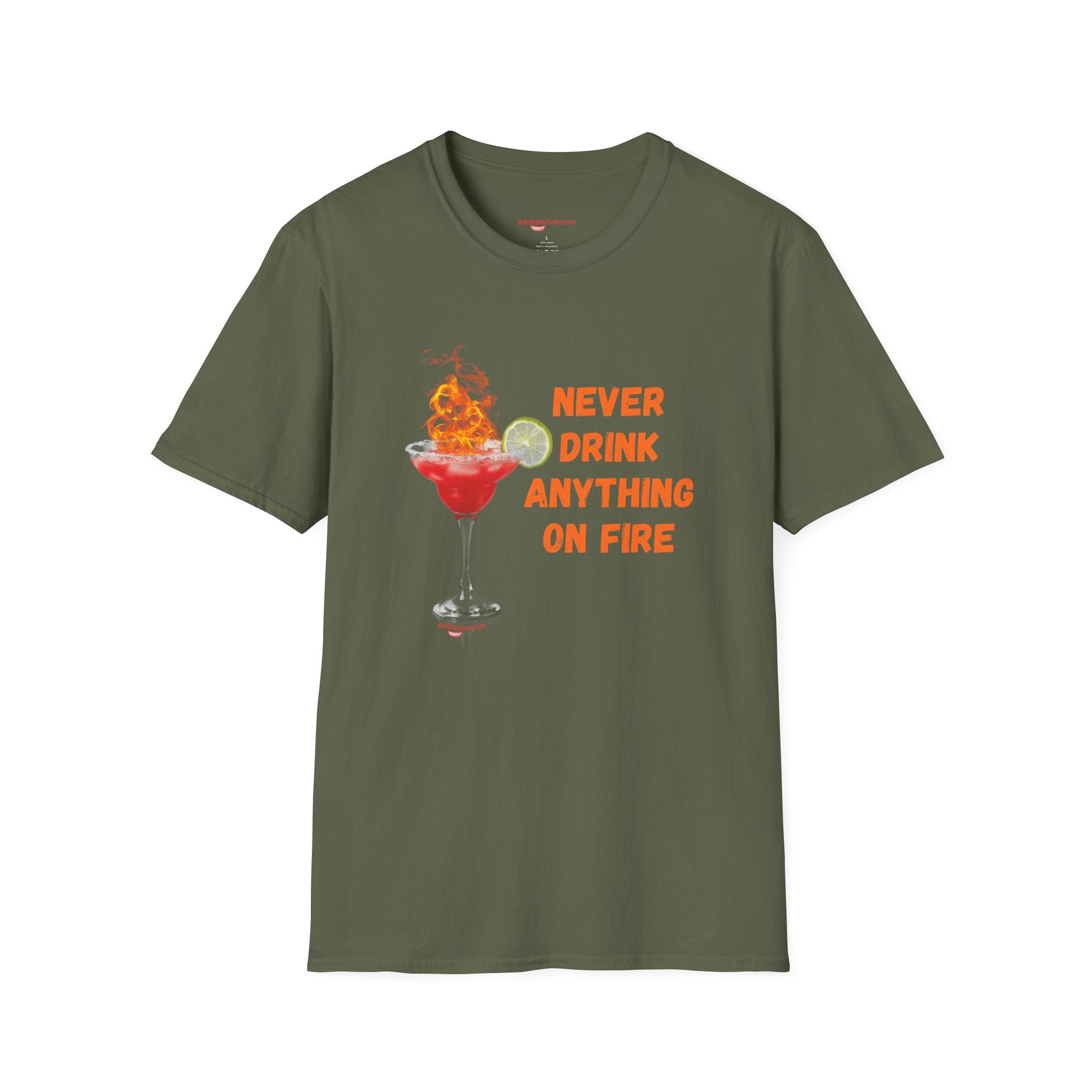 'Never Drink Anything On Fire' Graphic Tee- Funny Cocktail T‑Shirt