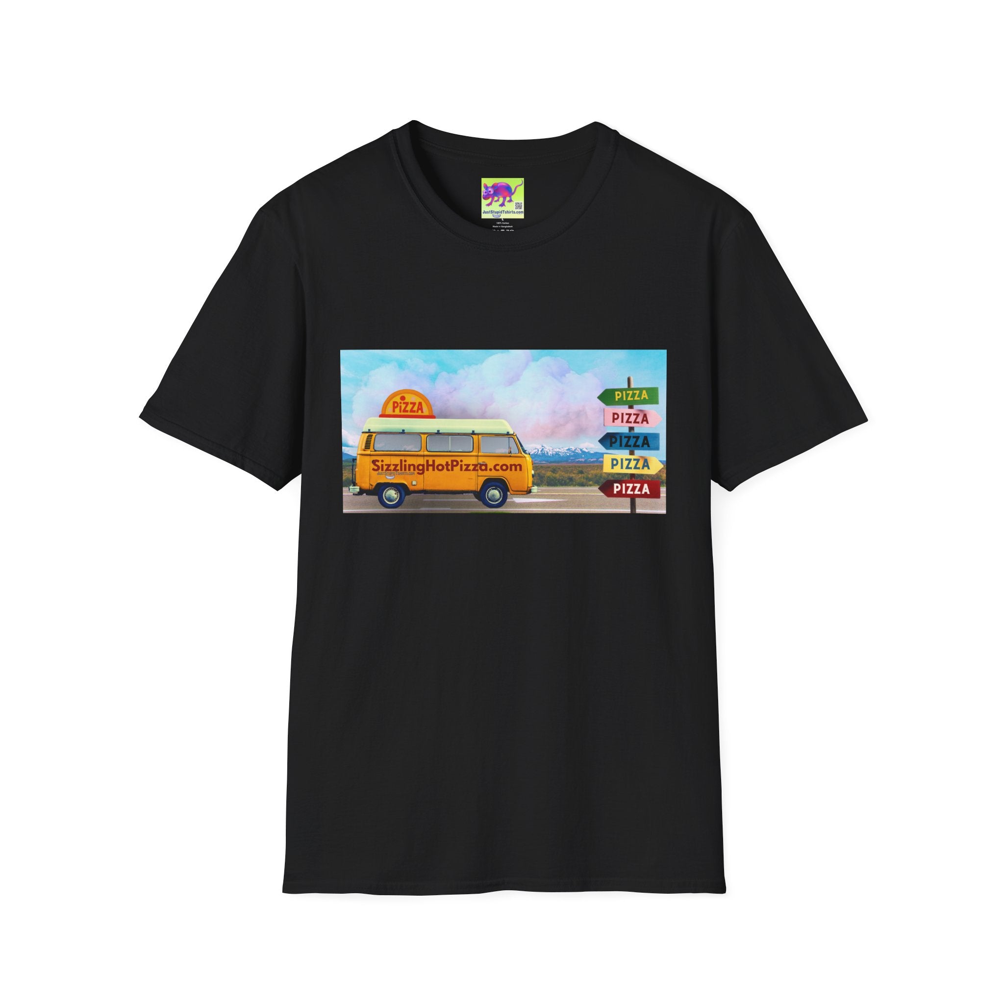 Pizza Food Truck T-Shirt — 'SizzlingHotPizza.com' Retro Van Design