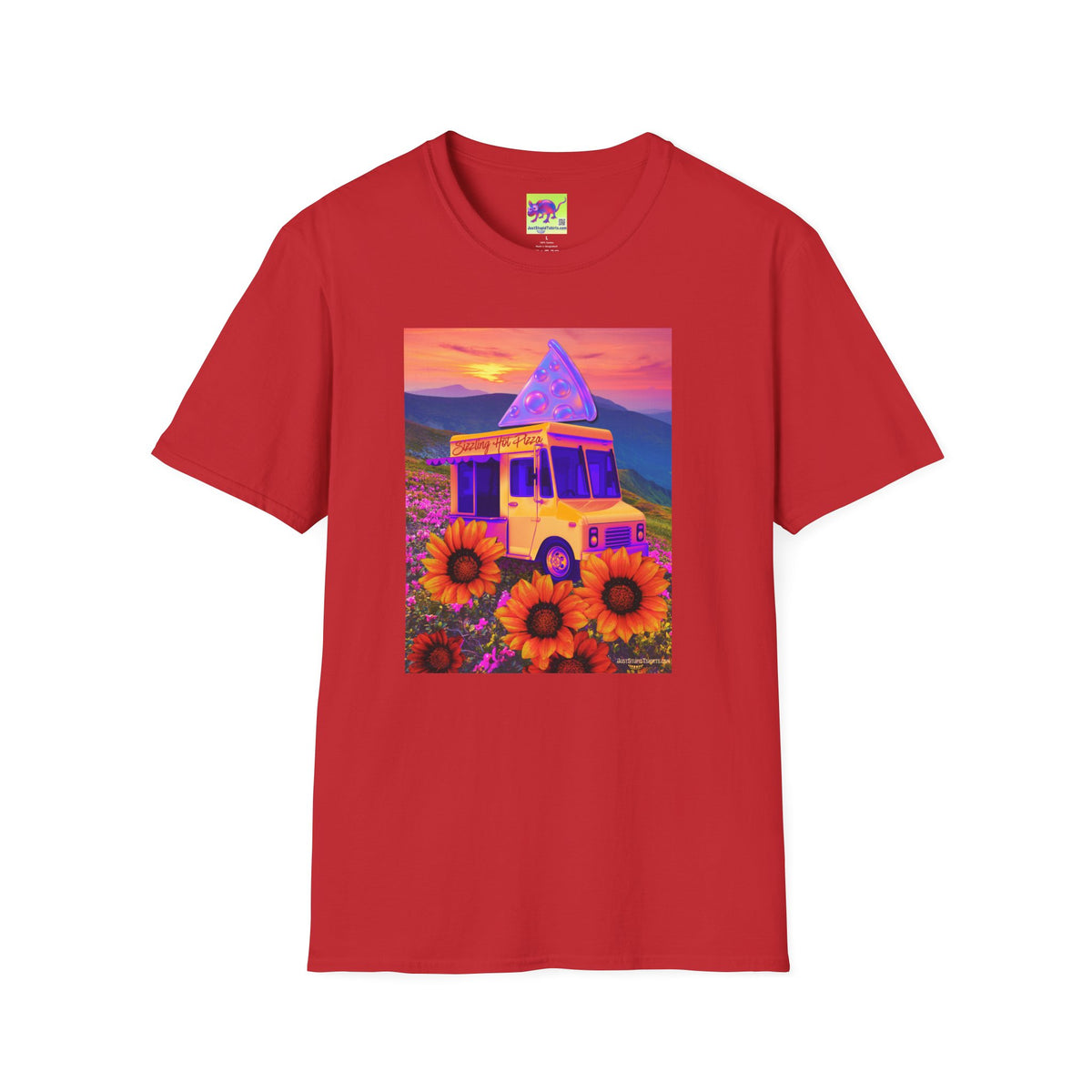 Fresh Hot Pizza Truck T-Shirt — Retro Sunset Floral Van Graphic Tee