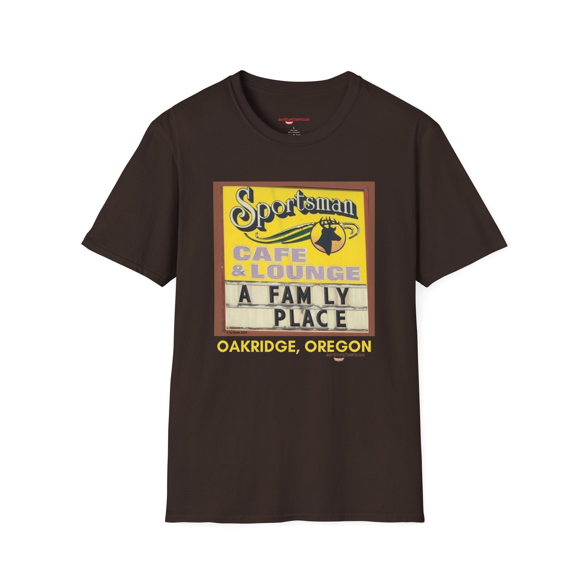 Sportsman Café & Lounge Vintage Sign T-Shirt — "A Family Place" Oakridge, Oregon