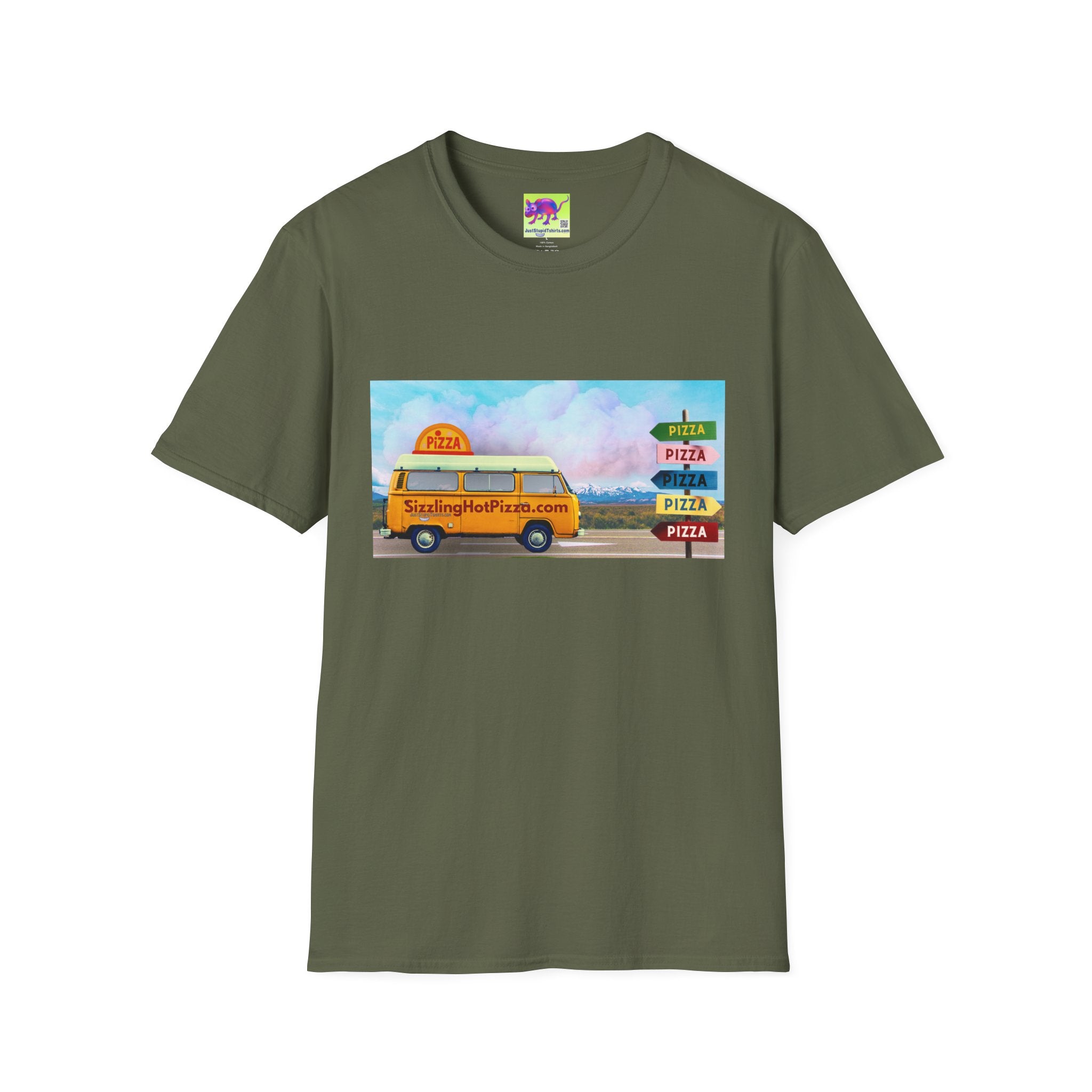 Pizza Food Truck T-Shirt — 'SizzlingHotPizza.com' Retro Van Design