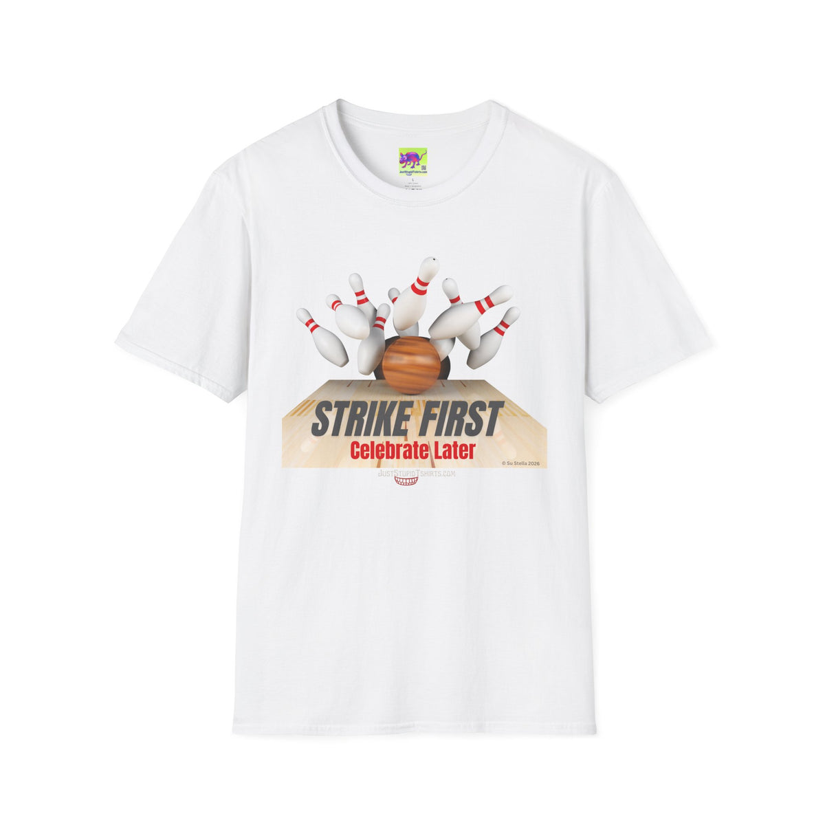 Strike First - Celebrate Later -  Retro Alley Graphic Tee- Bowler Gift, Bowling Shirt, League Night Shirt