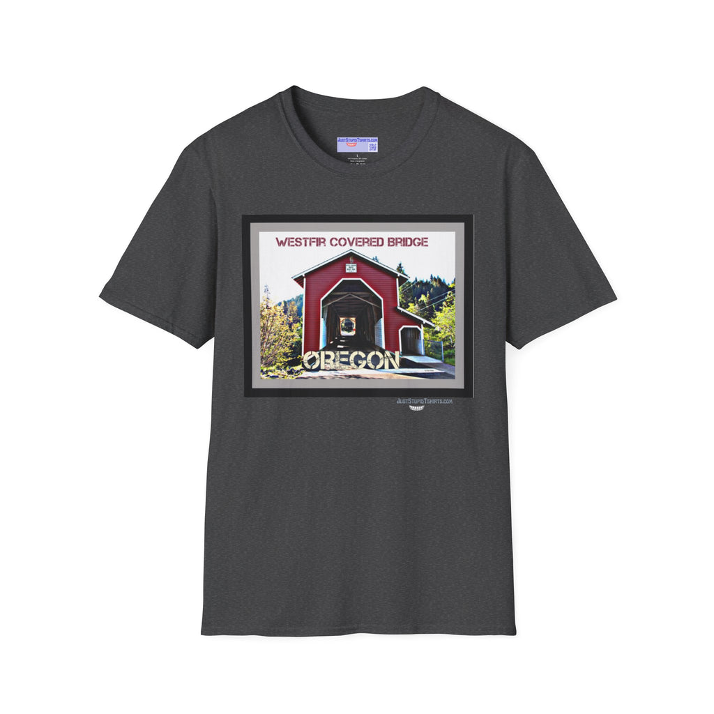 Westfir Covered Bridge Oregon T‑Shirt — Scenic Vintage Bridge Graphic Tee- Office Covered Bridge- Westfir, Oregon