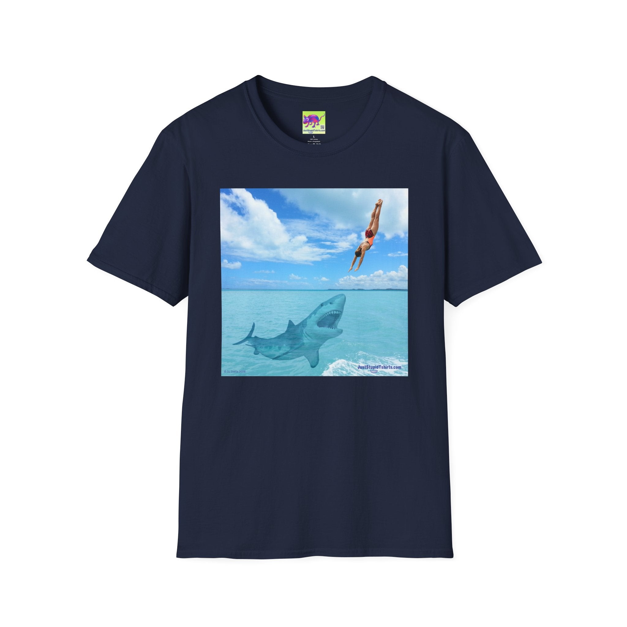Take a Dive- Diver & Shark Graphic T-Shirt — Ocean Beach Surf Dive Tee