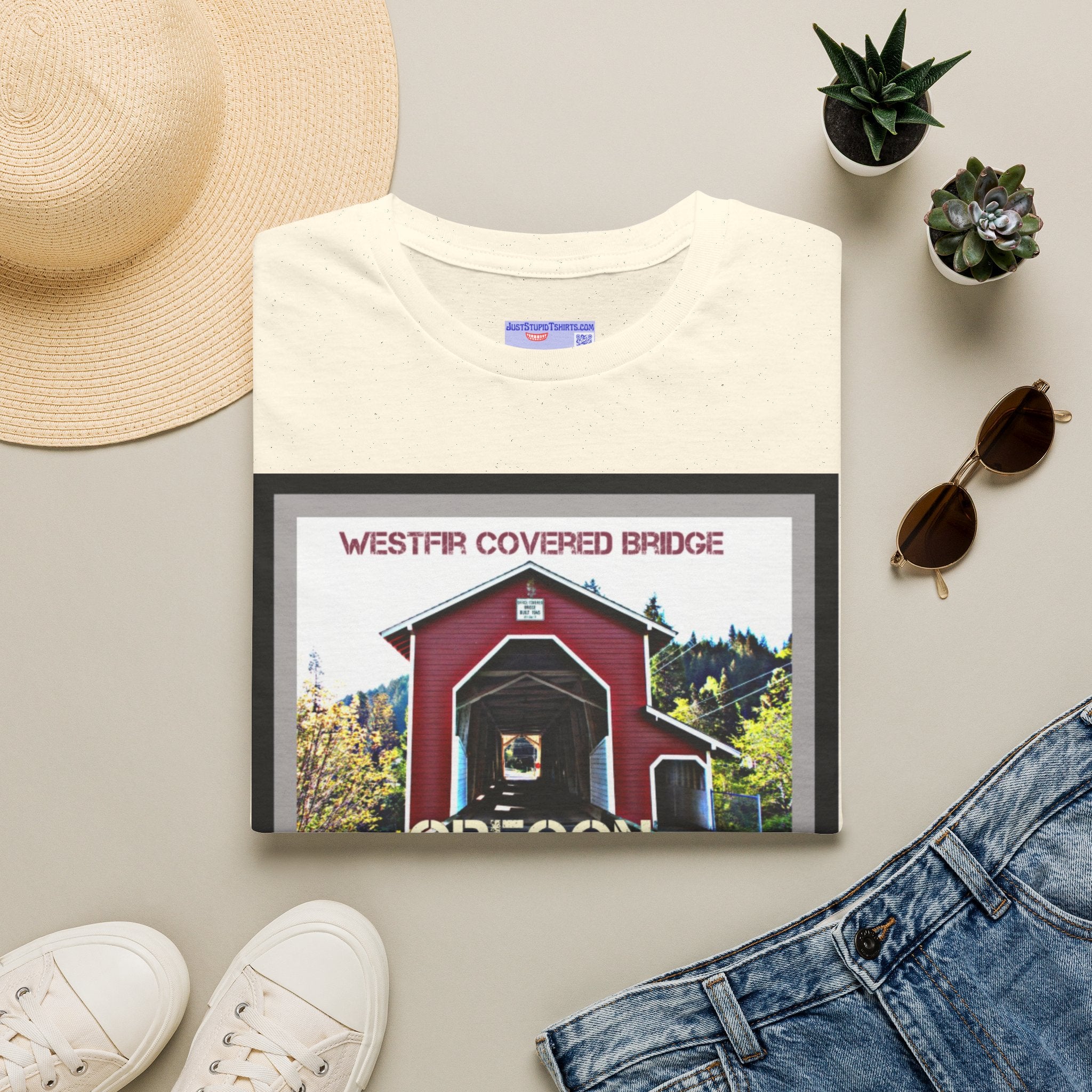 Westfir Covered Bridge Oregon T‑Shirt — Scenic Vintage Bridge Graphic Tee- Office Covered Bridge- Westfir, Oregon
