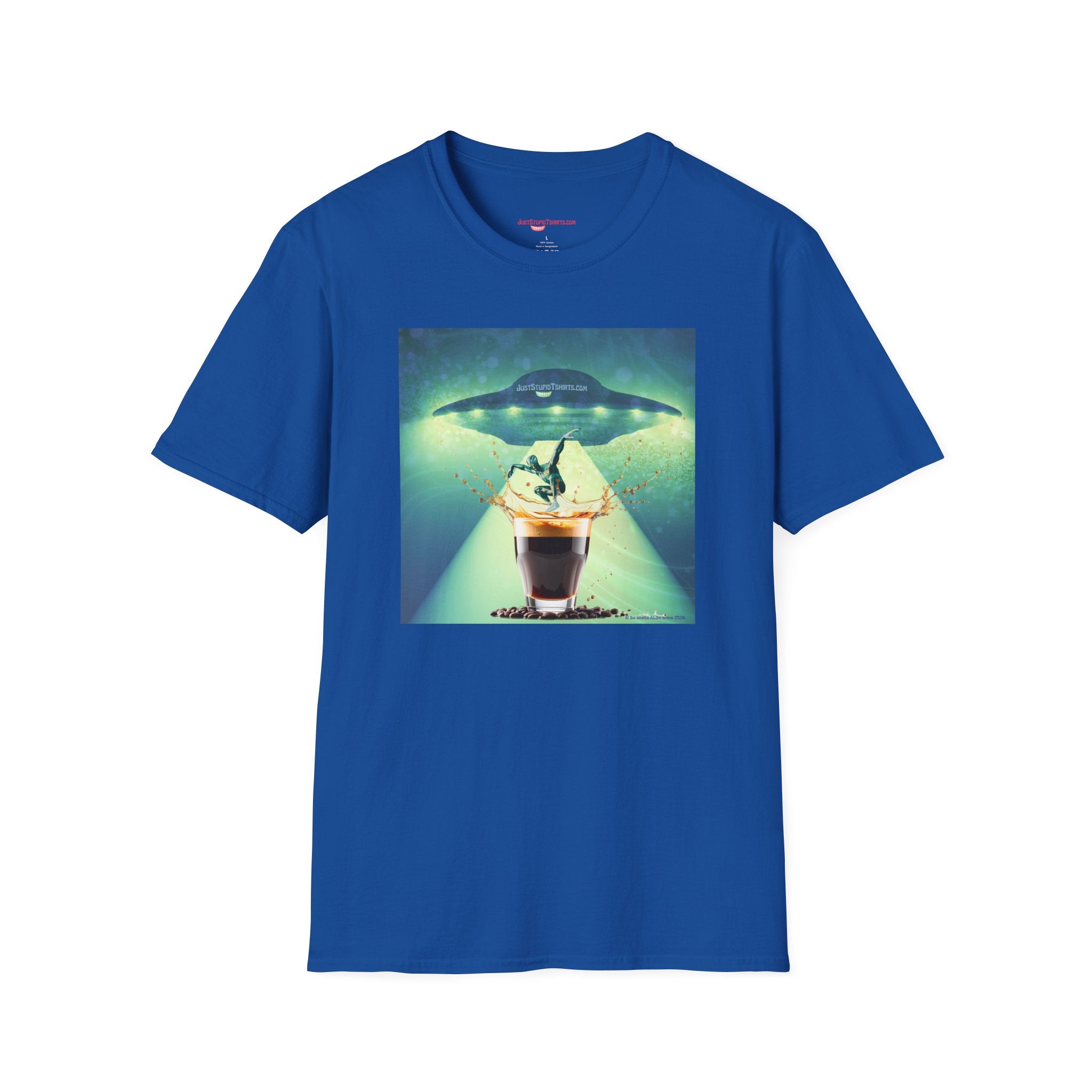 Jump into You Espresso!- Alien Espresso Splash Coffee T-Shirt — Surreal UFO Espresso Art Tee