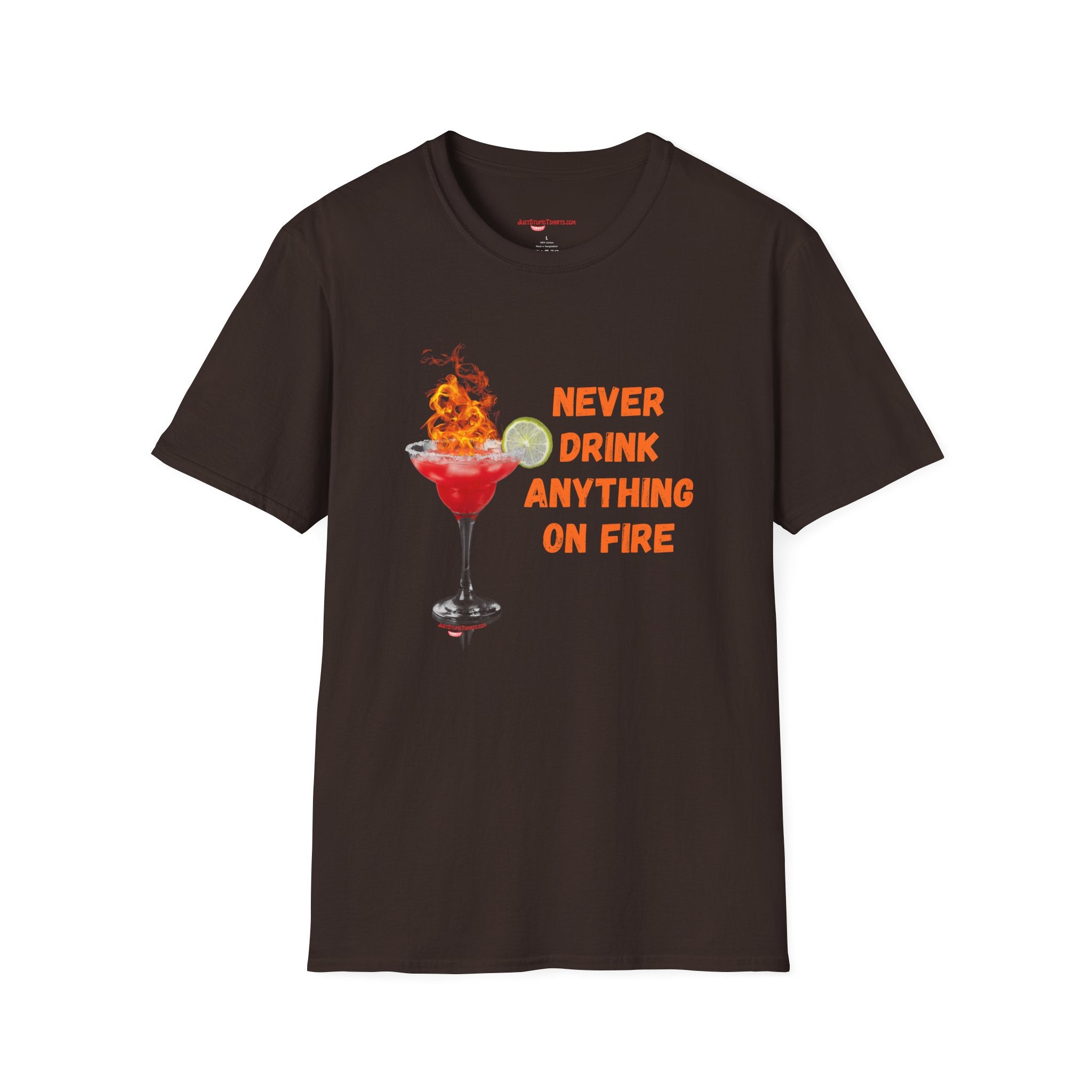 'Never Drink Anything On Fire' Graphic Tee- Funny Cocktail T‑Shirt