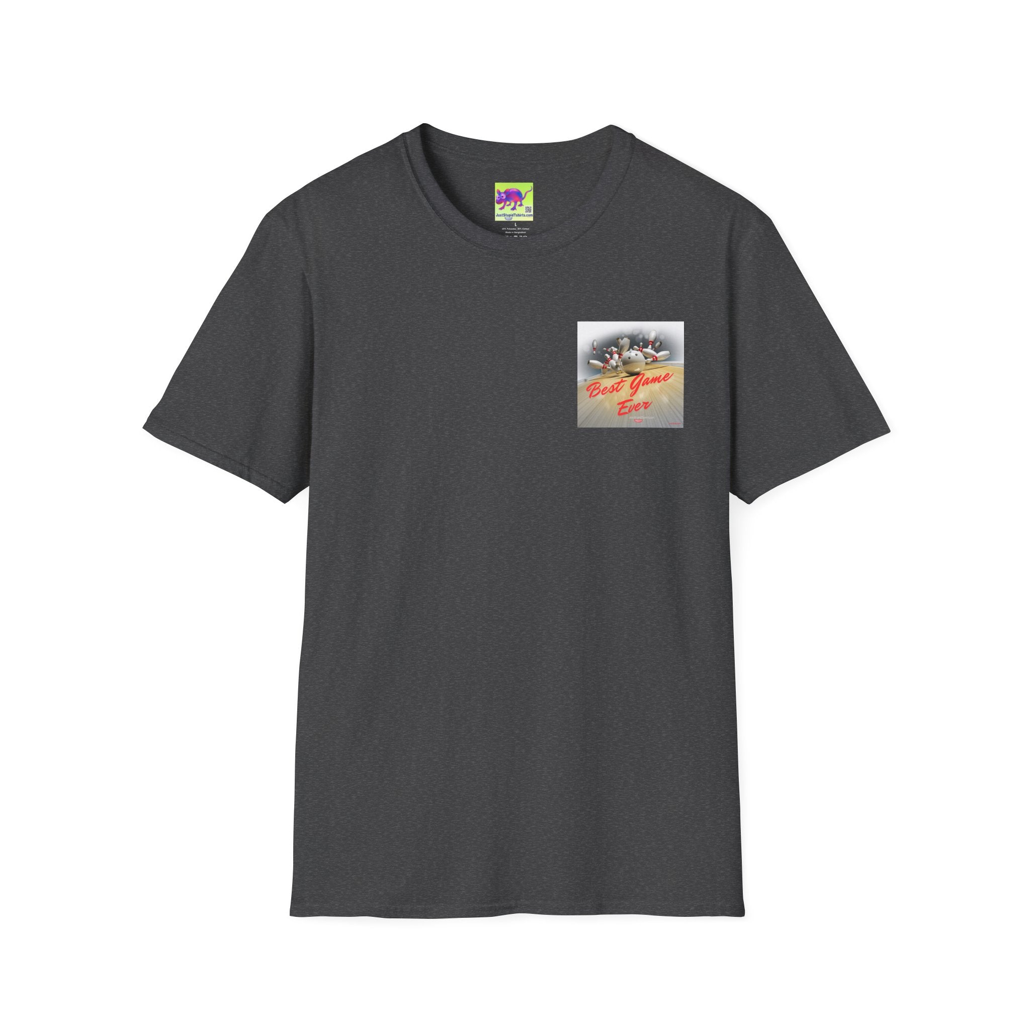 Best Game Ever Bowling T-Shirt —2 sided Retro Arcade Pocket-style Graphic Tee