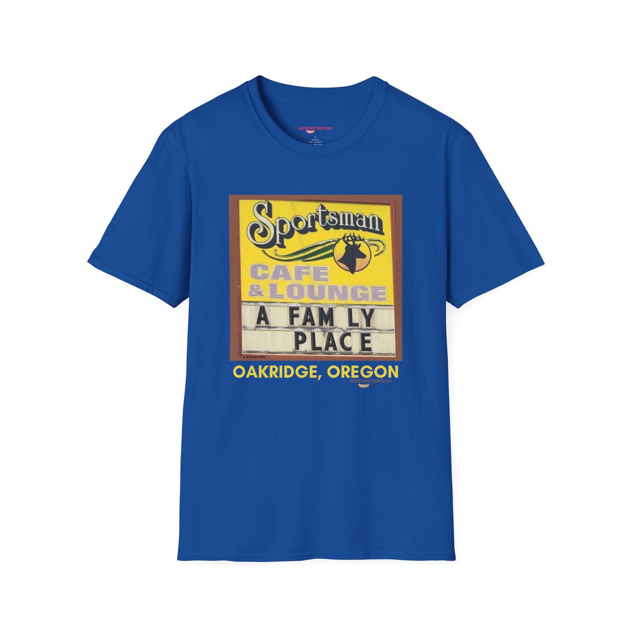 Sportsman Café & Lounge Vintage Sign T-Shirt — "A Family Place" Oakridge, Oregon