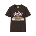 Strike First - Celebrate Later -  Retro Alley Graphic Tee- Bowler Gift, Bowling Shirt, League Night Shirt