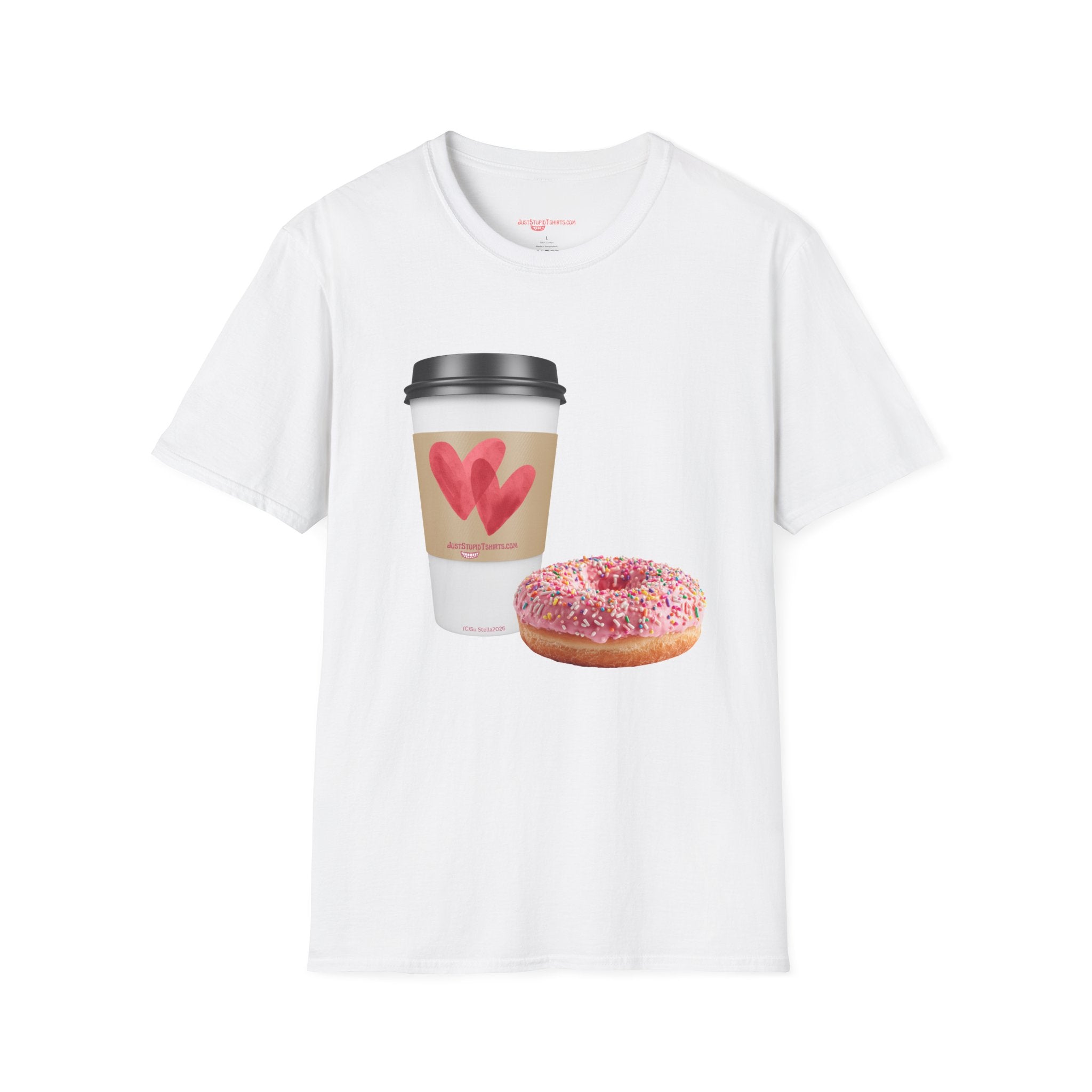 Coffee & Donut Lover T-Shirt — Cute Breakfast Graphic Tee- To Go Coffee and a Pink Donut is Love