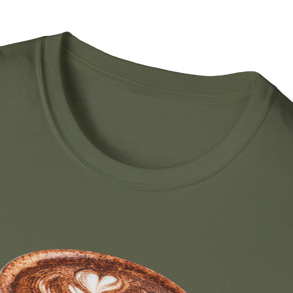 'Serve With a Juicy Piece of Gossip' Coffee Cup T‑Shirt — Funny Coffee Lover Tee