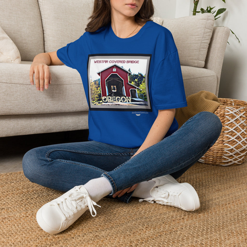 Westfir Covered Bridge Oregon T‑Shirt — Scenic Vintage Bridge Graphic Tee- Office Covered Bridge- Westfir, Oregon