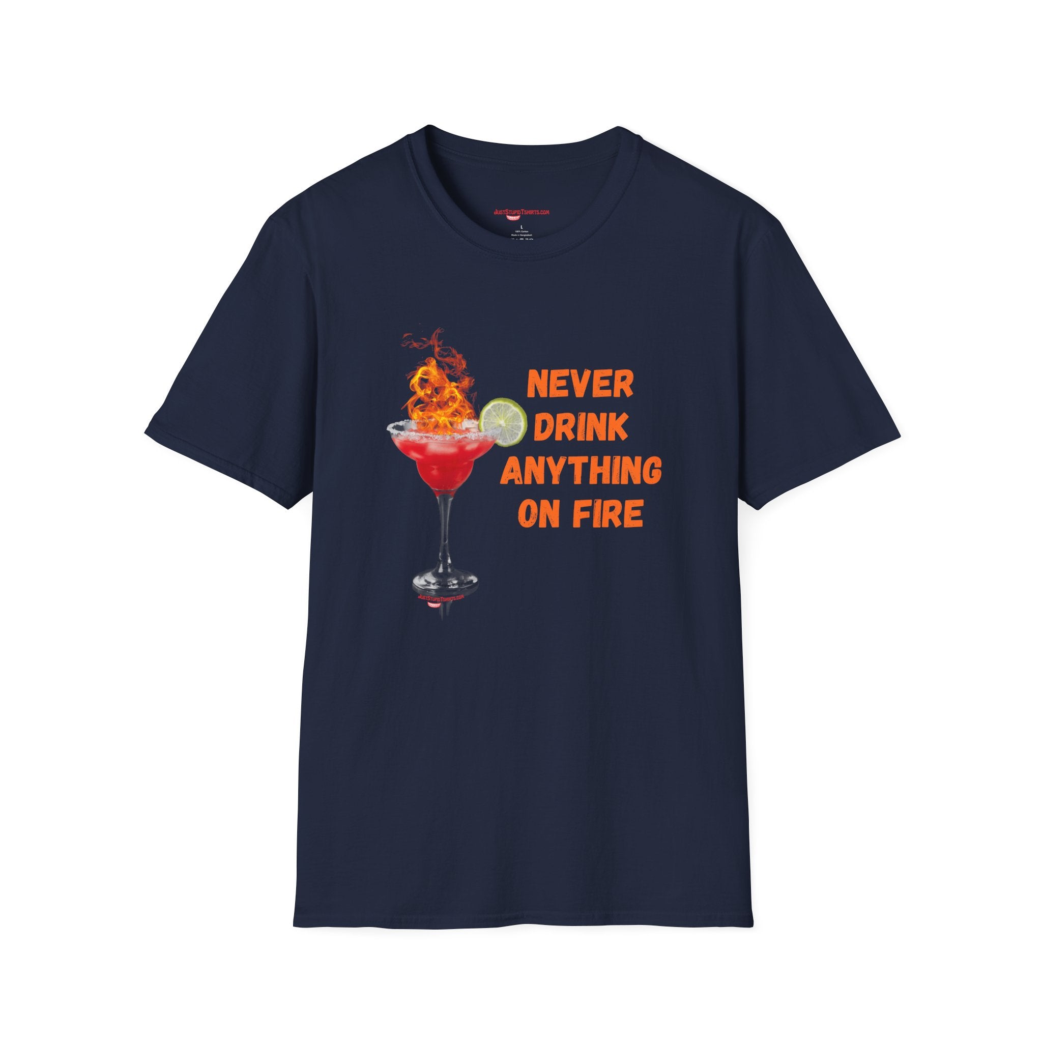 'Never Drink Anything On Fire' Graphic Tee- Funny Cocktail T‑Shirt