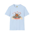 "Strike First, Celebrate Later" Bowling T-Shirt — Graphic Tee