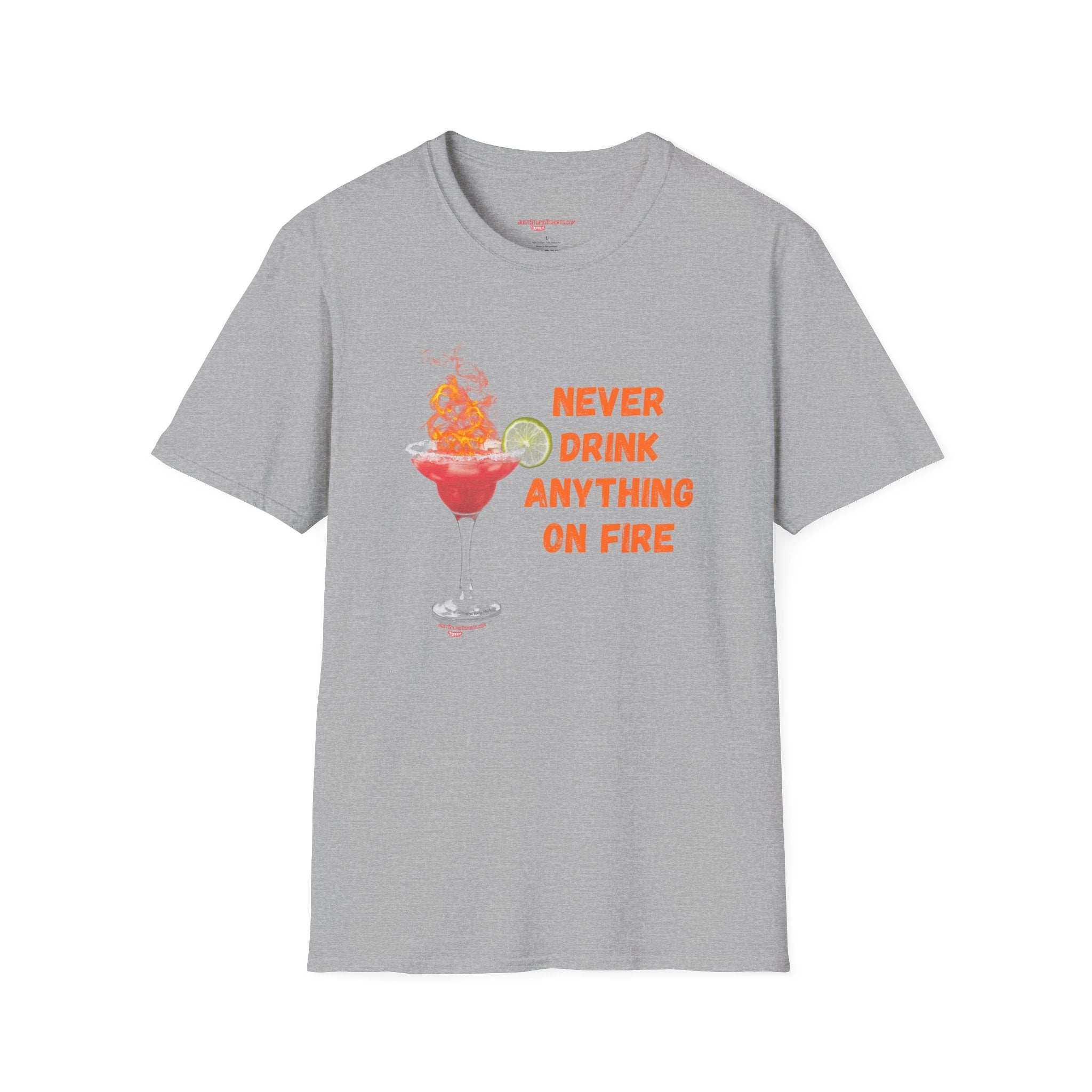 'Never Drink Anything On Fire' Graphic Tee- Funny Cocktail T‑Shirt