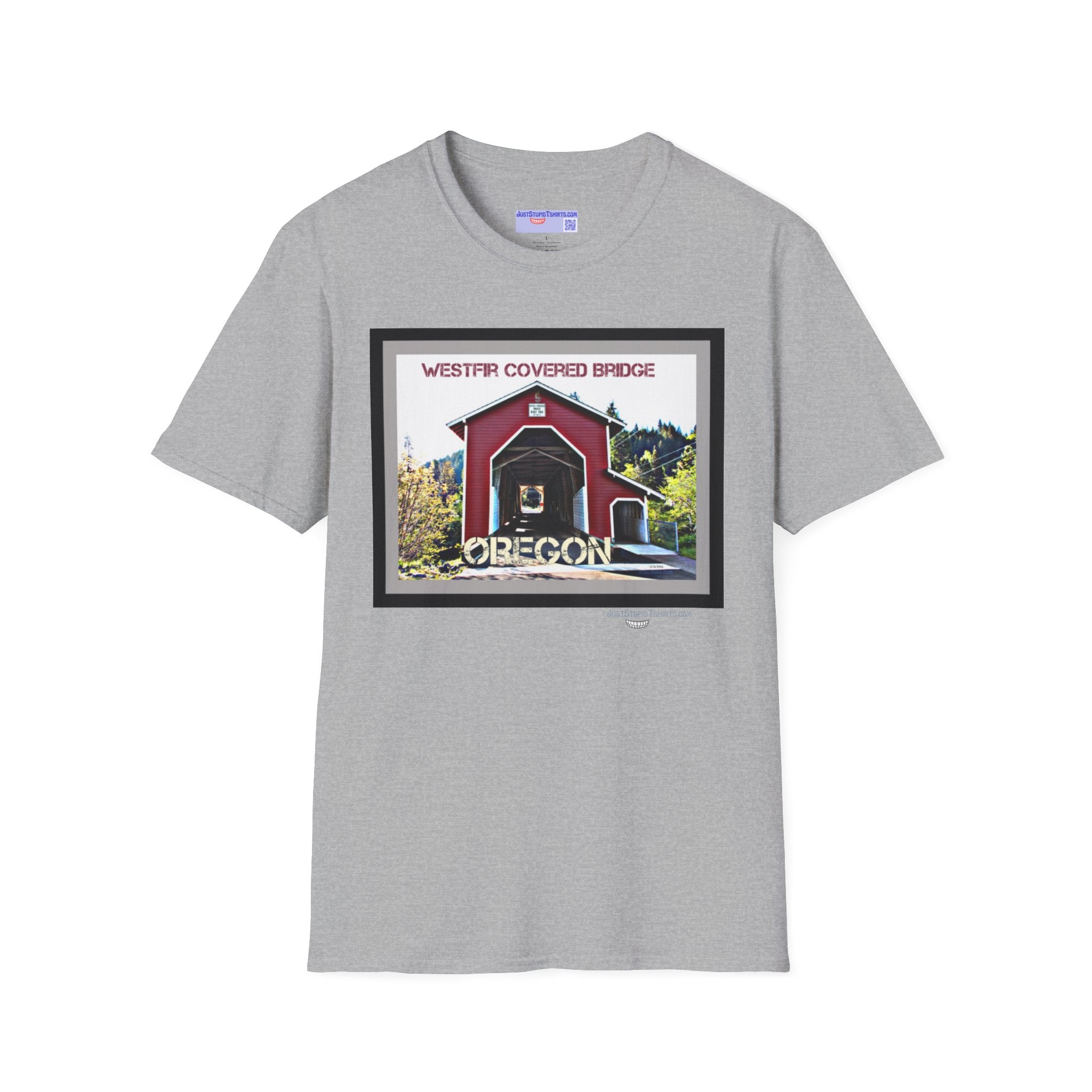 Westfir Covered Bridge Oregon T‑Shirt — Scenic Vintage Bridge Graphic Tee- Office Covered Bridge- Westfir, Oregon