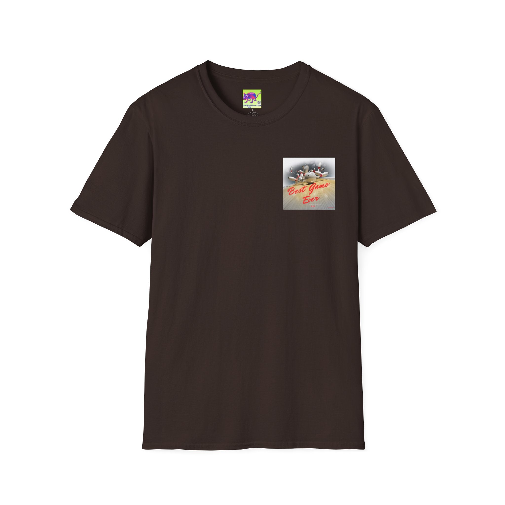 Best Game Ever Bowling T-Shirt —2 sided Retro Arcade Pocket-style Graphic Tee