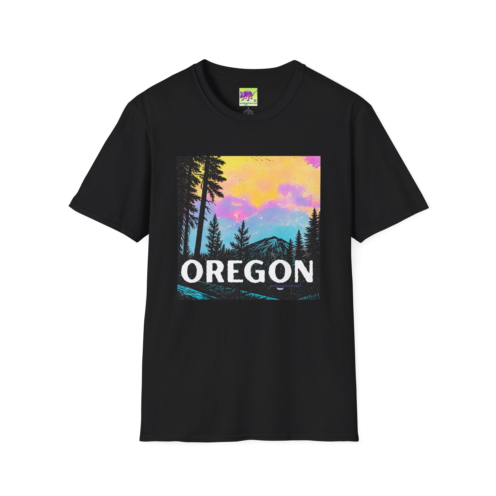 Oregon Sunset Mountain T-Shirt — Colorful Pine Forest Graphic Tee- Cascade Lakes Scenic Byway, Oregon