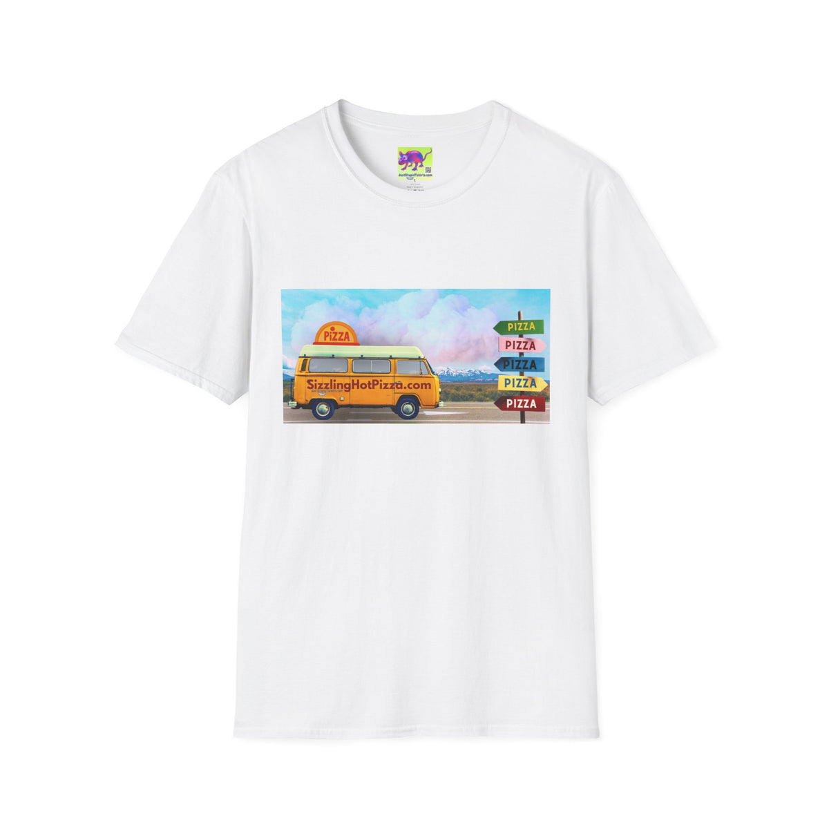Pizza Food Truck T-Shirt — 'SizzlingHotPizza.com' Retro Van Design