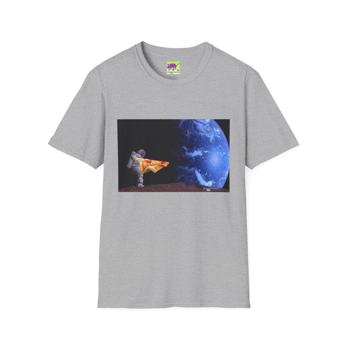 Pizza in Space Dreamer T-Shirt — Astronaut Relaxing on Planet with Earth Print