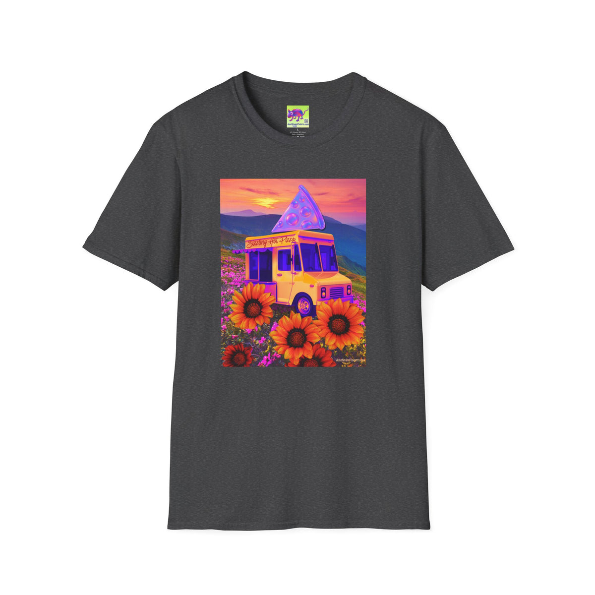 Fresh Hot Pizza Truck T-Shirt — Retro Sunset Floral Van Graphic Tee