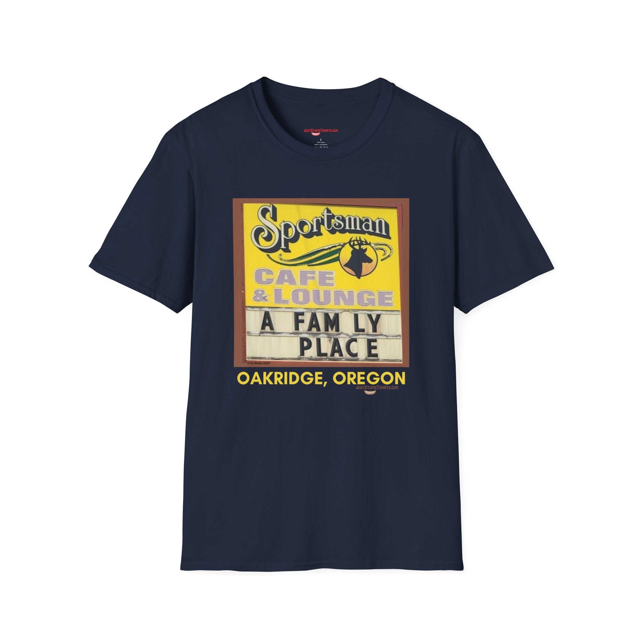 Sportsman Café & Lounge Vintage Sign T-Shirt — "A Family Place" Oakridge, Oregon