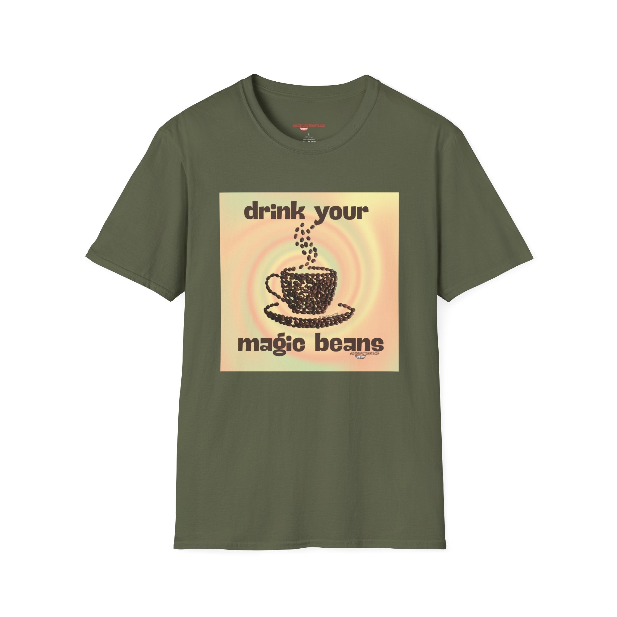 "Drink Your Magic Beans" Retro Coffee Cup T-Shirt —