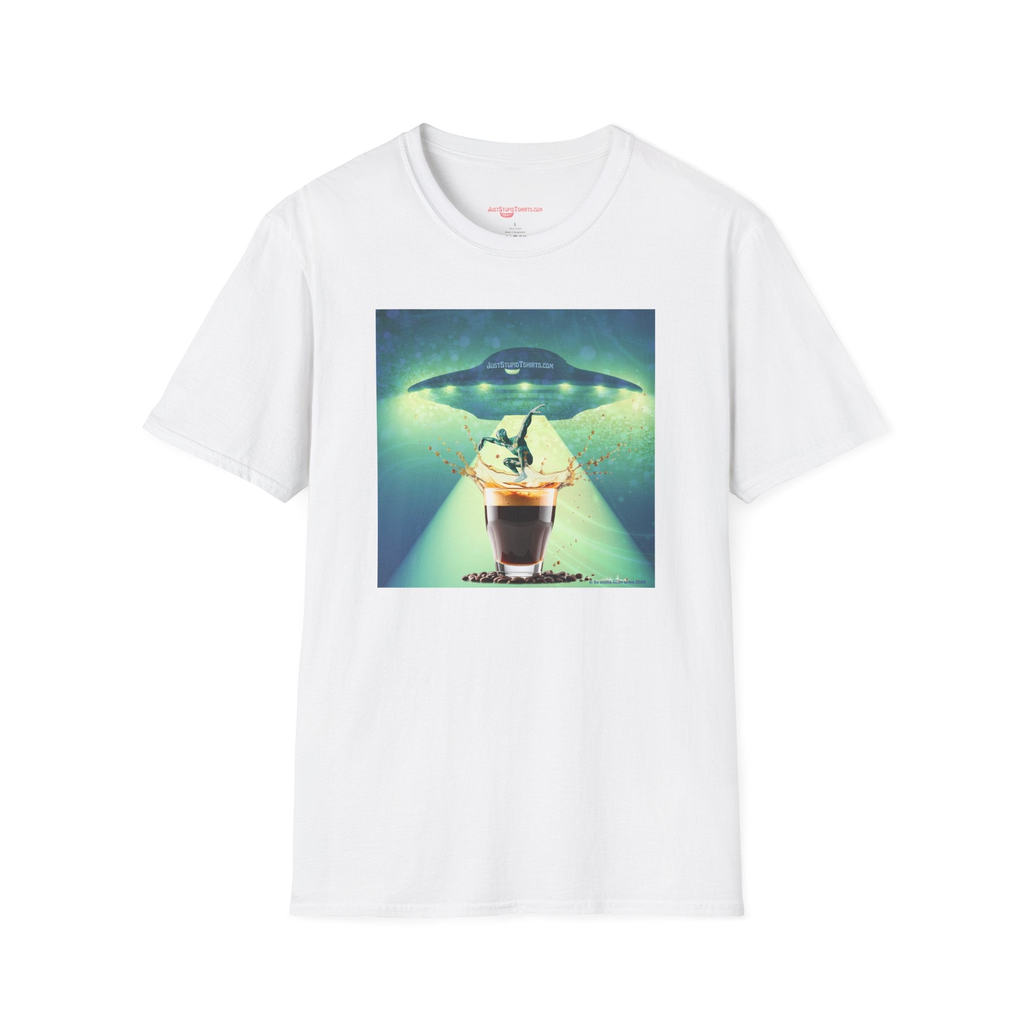 Jump into You Espresso!- Alien Espresso Splash Coffee T-Shirt — Surreal UFO Espresso Art Tee