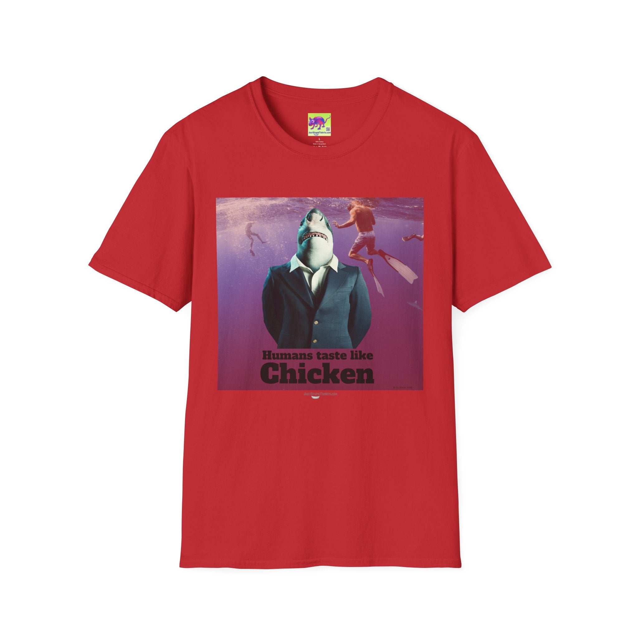 “Humans Taste Like Chicken” - Shark in a Suit T-Shirt —Graphic Tee- Shark lovers, Shark Week, shark girl, summer shirt