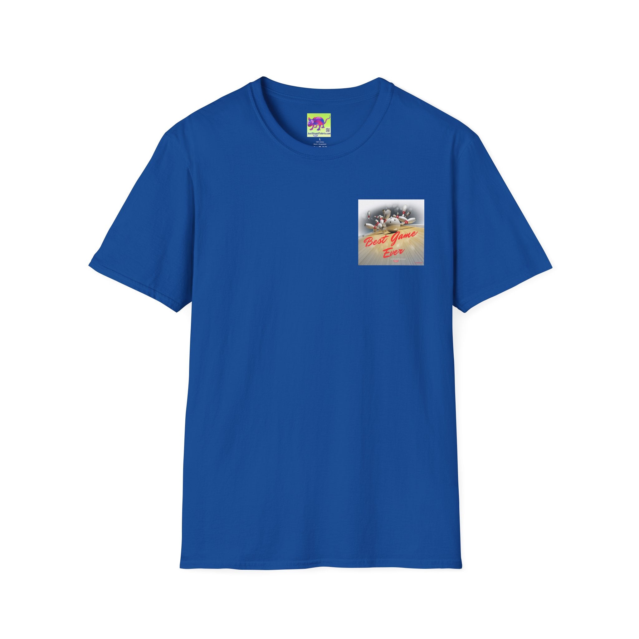 Best Game Ever Bowling T-Shirt —2 sided Retro Arcade Pocket-style Graphic Tee