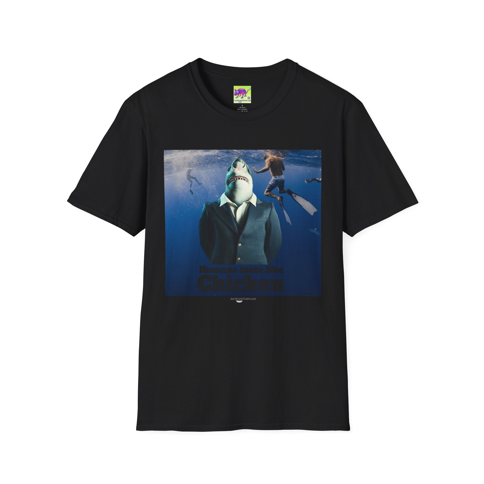 “Humans Taste Like Chicken” - Shark in a Suit T-Shirt —Graphic Tee- Shark lovers, Shark Week, shark girl, summer shirt