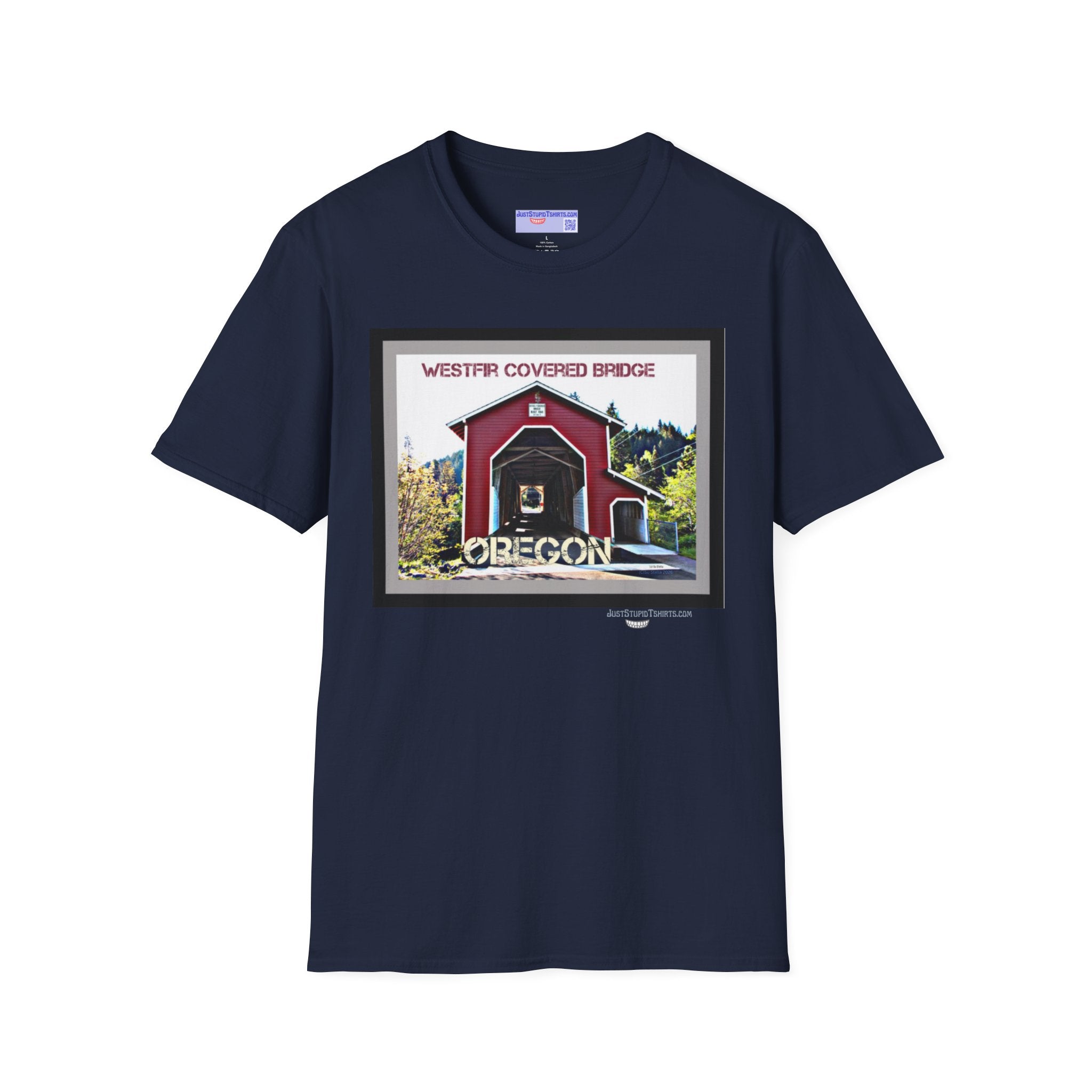 Westfir Covered Bridge Oregon T‑Shirt — Scenic Vintage Bridge Graphic Tee- Office Covered Bridge- Westfir, Oregon