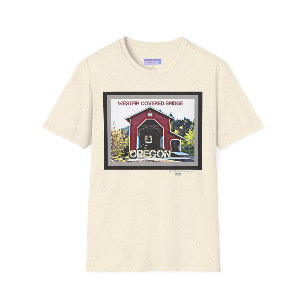 Westfir Covered Bridge Oregon T‑Shirt — Scenic Vintage Bridge Graphic Tee- Office Covered Bridge- Westfir, Oregon
