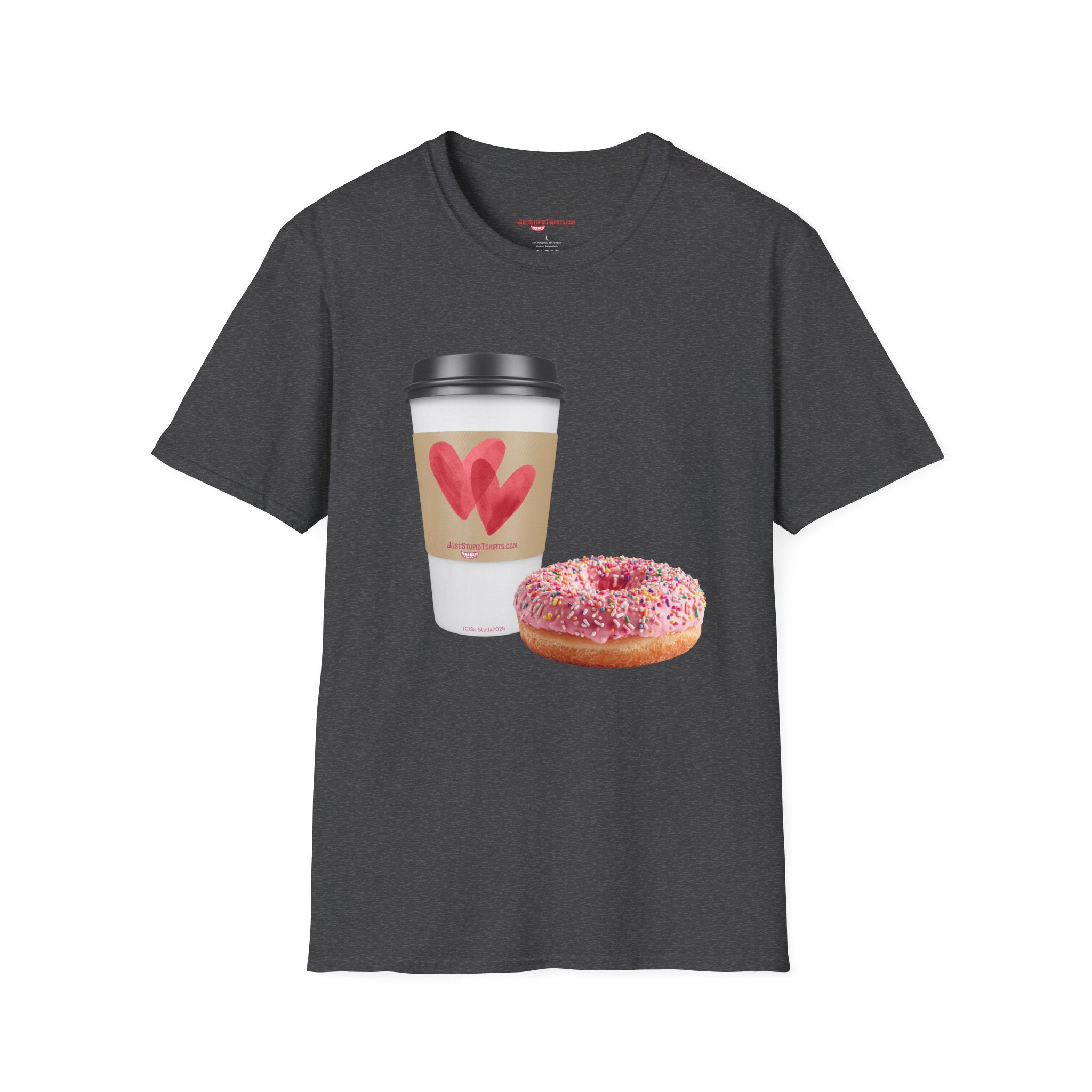 Coffee & Donut Lover T-Shirt — Cute Breakfast Graphic Tee- To Go Coffee and a Pink Donut is Love
