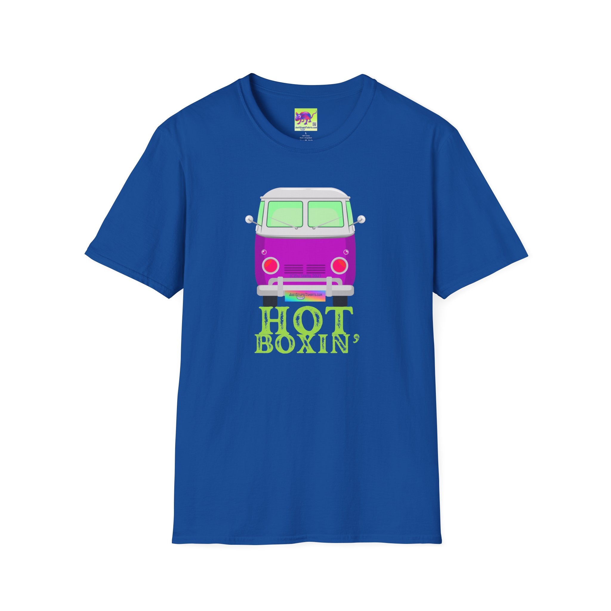 'Hot Boxin' Vintage VW Bus T‑Shirt — Purple Camper Van “Hot Boxin” Retro Graphic Tee