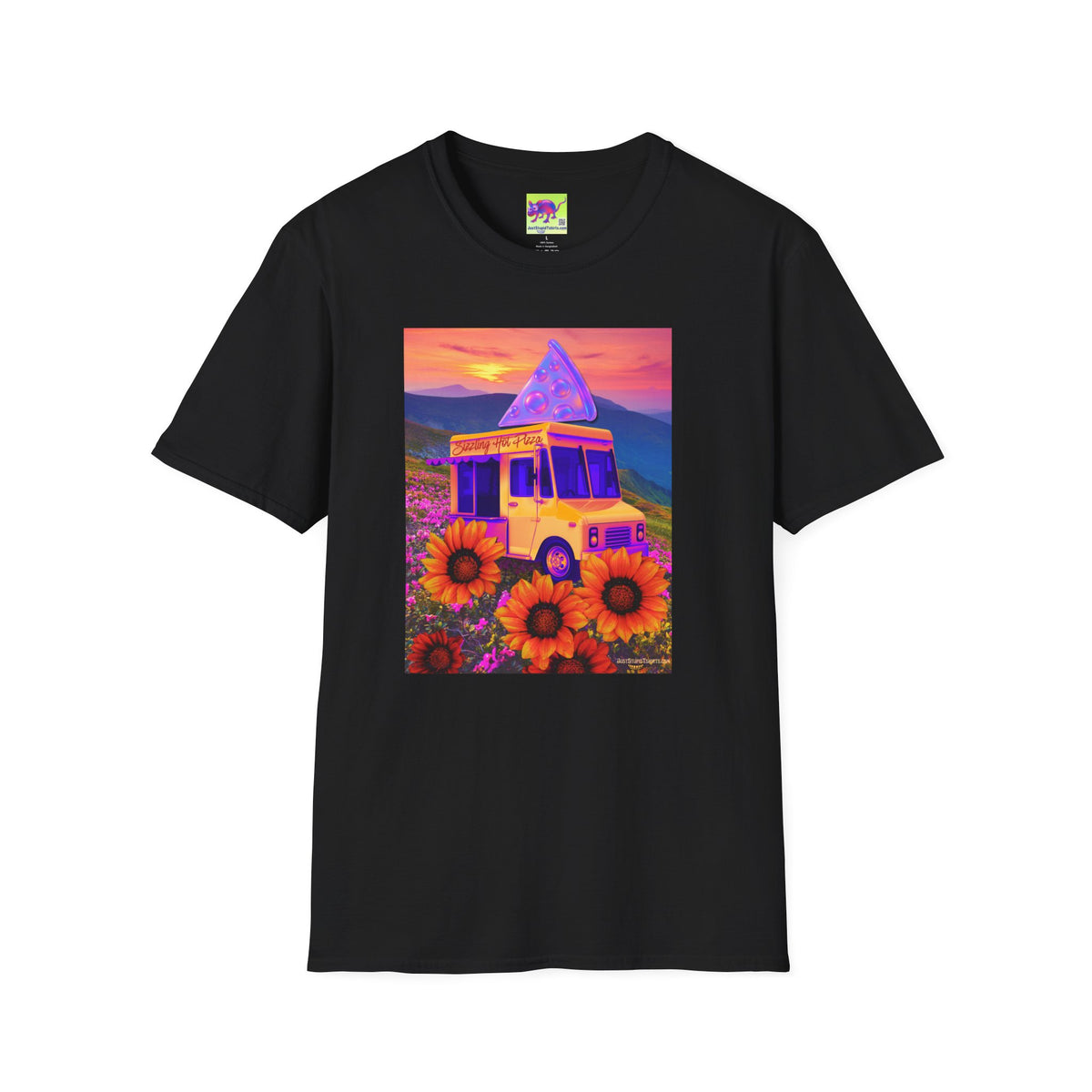 Fresh Hot Pizza Truck T-Shirt — Retro Sunset Floral Van Graphic Tee