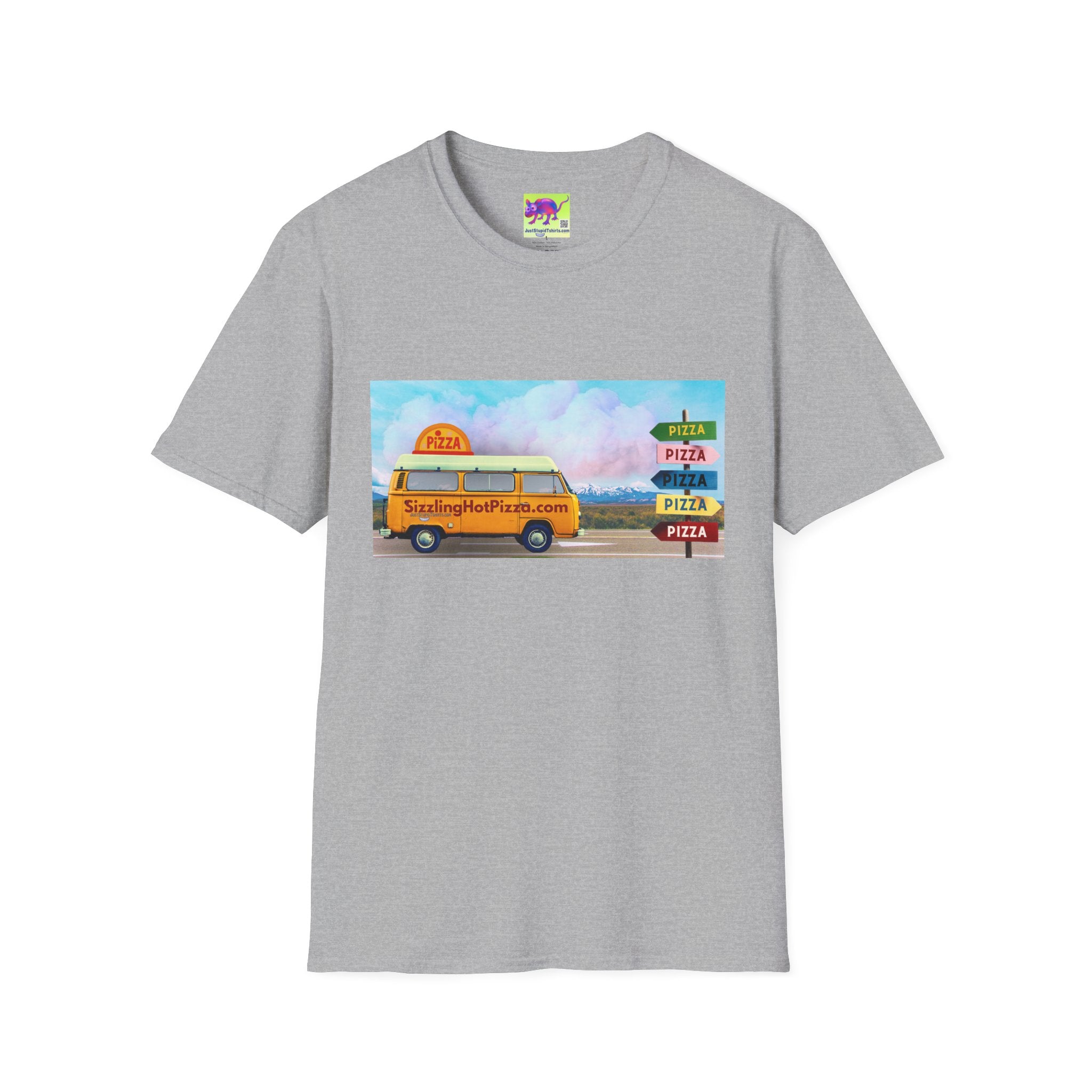 Pizza Food Truck T-Shirt — 'SizzlingHotPizza.com' Retro Van Design