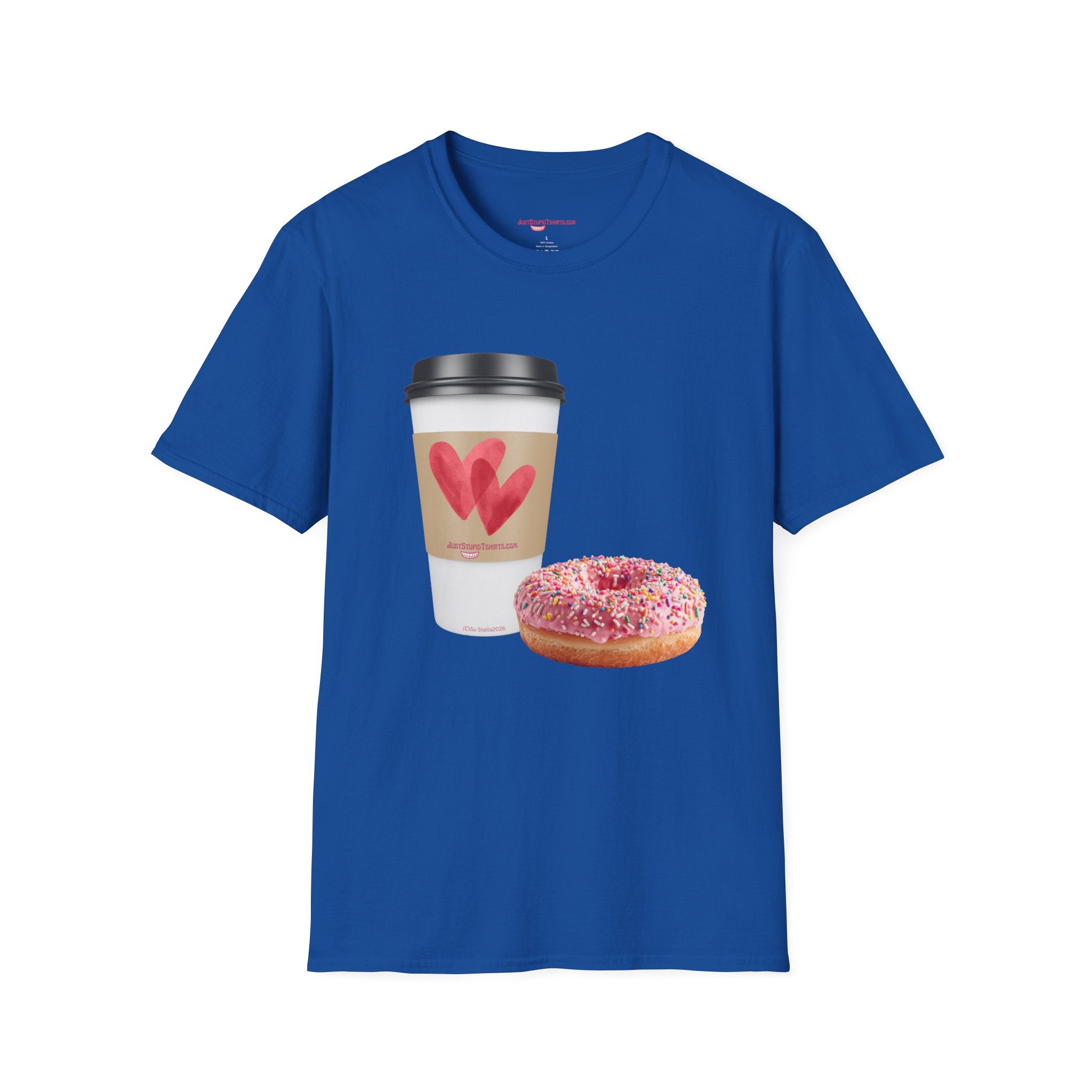 Coffee & Donut Lover T-Shirt — Cute Breakfast Graphic Tee- To Go Coffee and a Pink Donut is Love