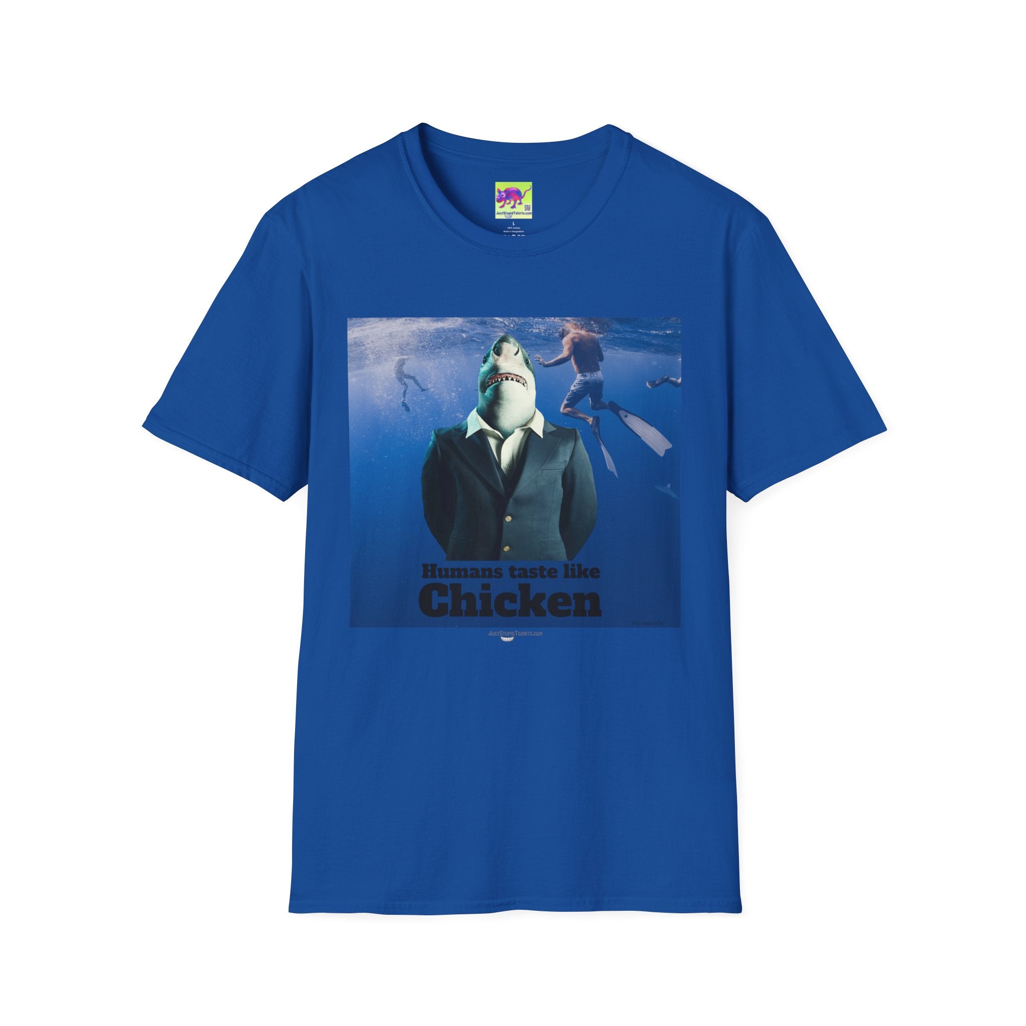 “Humans Taste Like Chicken” - Shark in a Suit T-Shirt —Graphic Tee- Shark lovers, Shark Week, shark girl, summer shirt