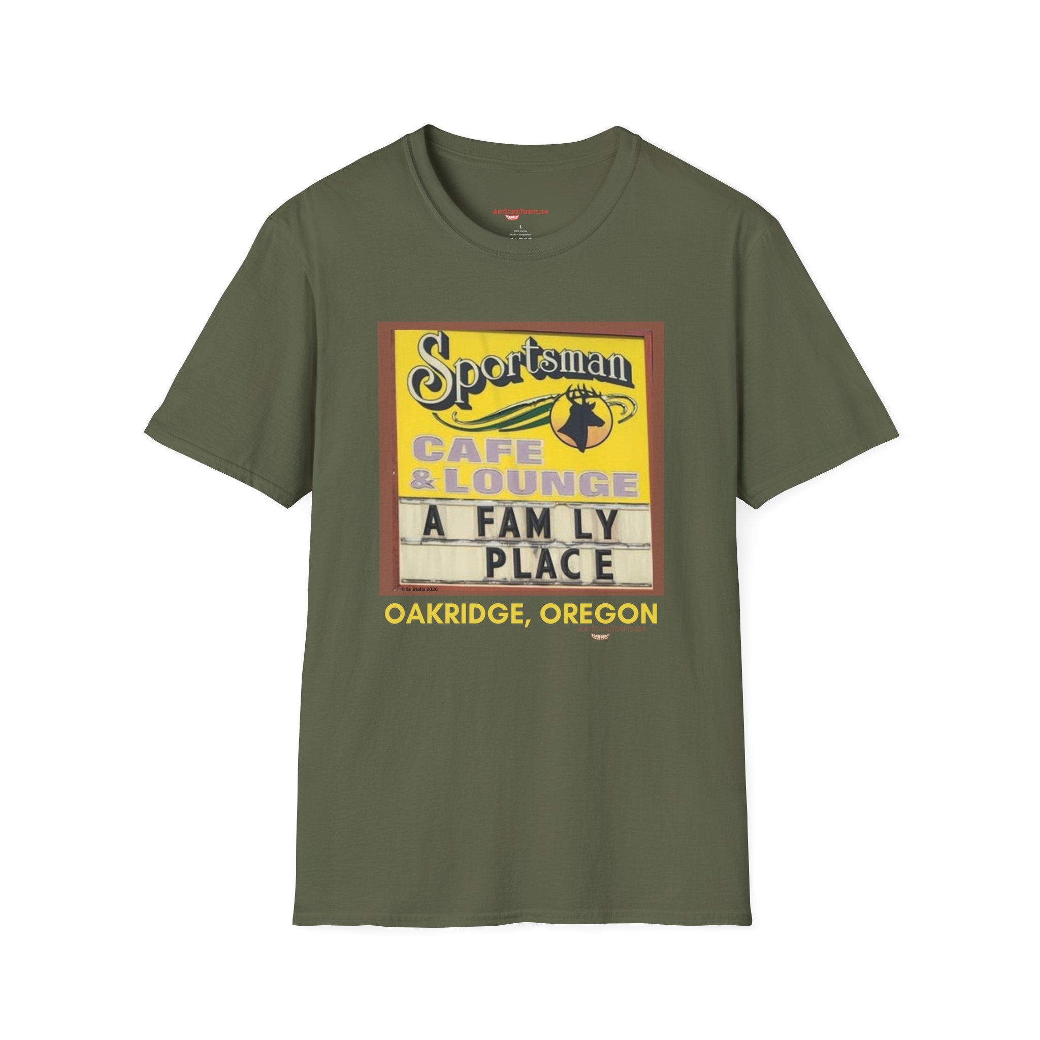 Sportsman Café & Lounge Vintage Sign T-Shirt — "A Family Place" Oakridge, Oregon