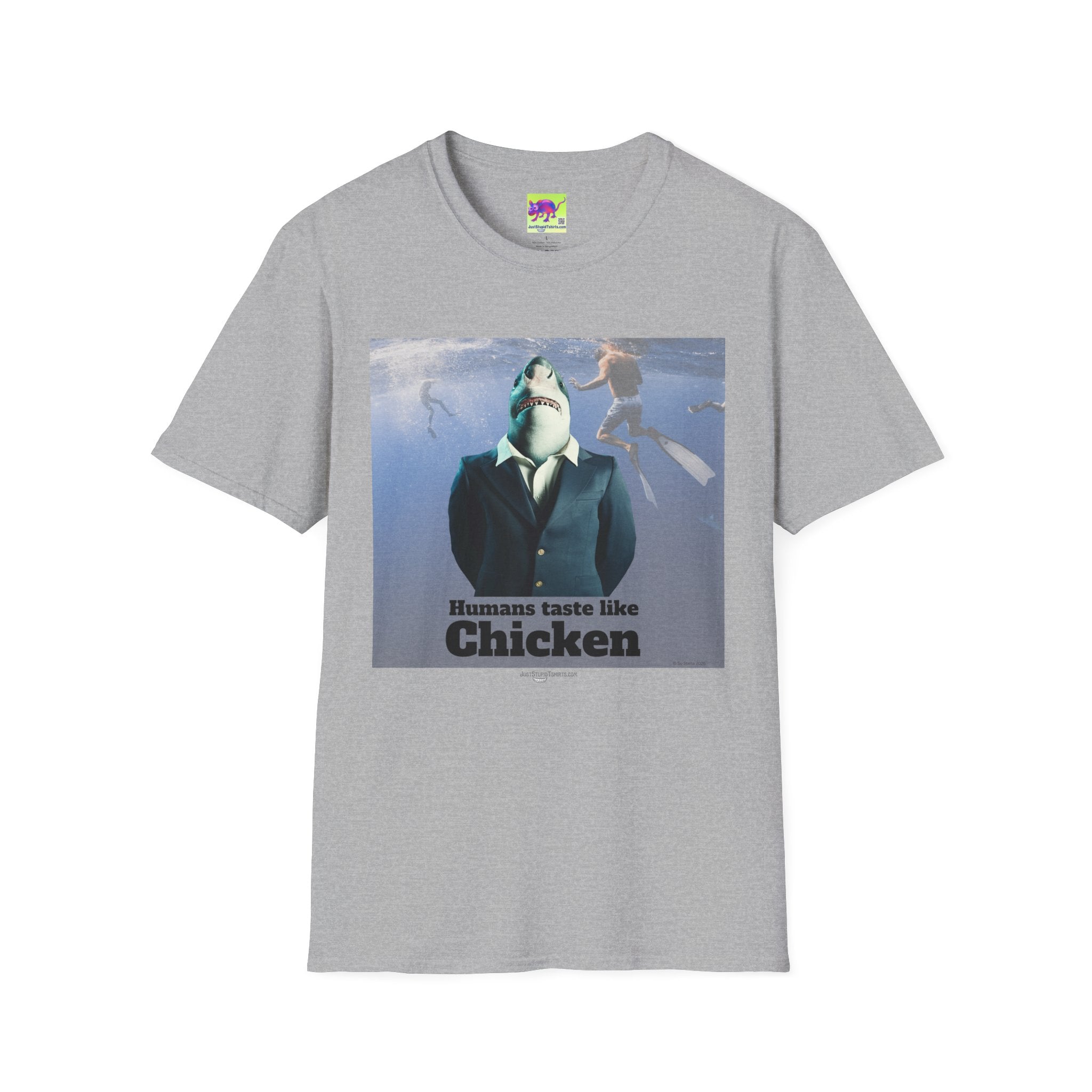 “Humans Taste Like Chicken” - Shark in a Suit T-Shirt —Graphic Tee- Shark lovers, Shark Week, shark girl, summer shirt