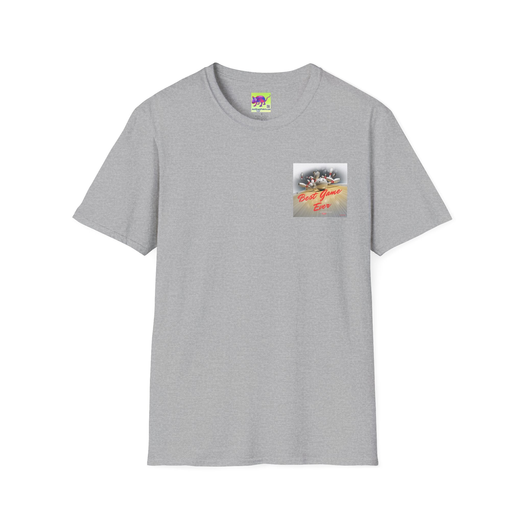 Best Game Ever Bowling T-Shirt —2 sided Retro Arcade Pocket-style Graphic Tee