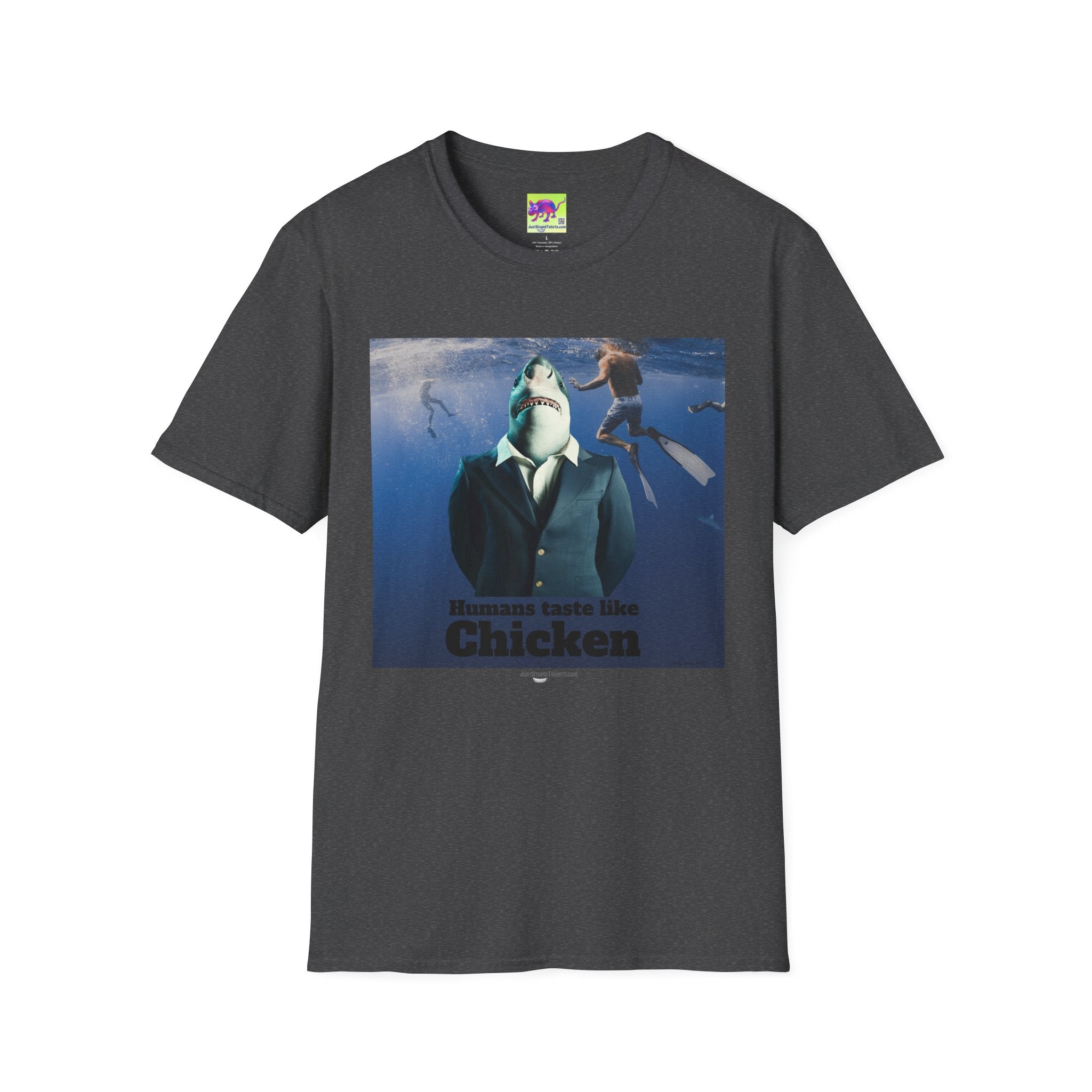 “Humans Taste Like Chicken” - Shark in a Suit T-Shirt —Graphic Tee- Shark lovers, Shark Week, shark girl, summer shirt